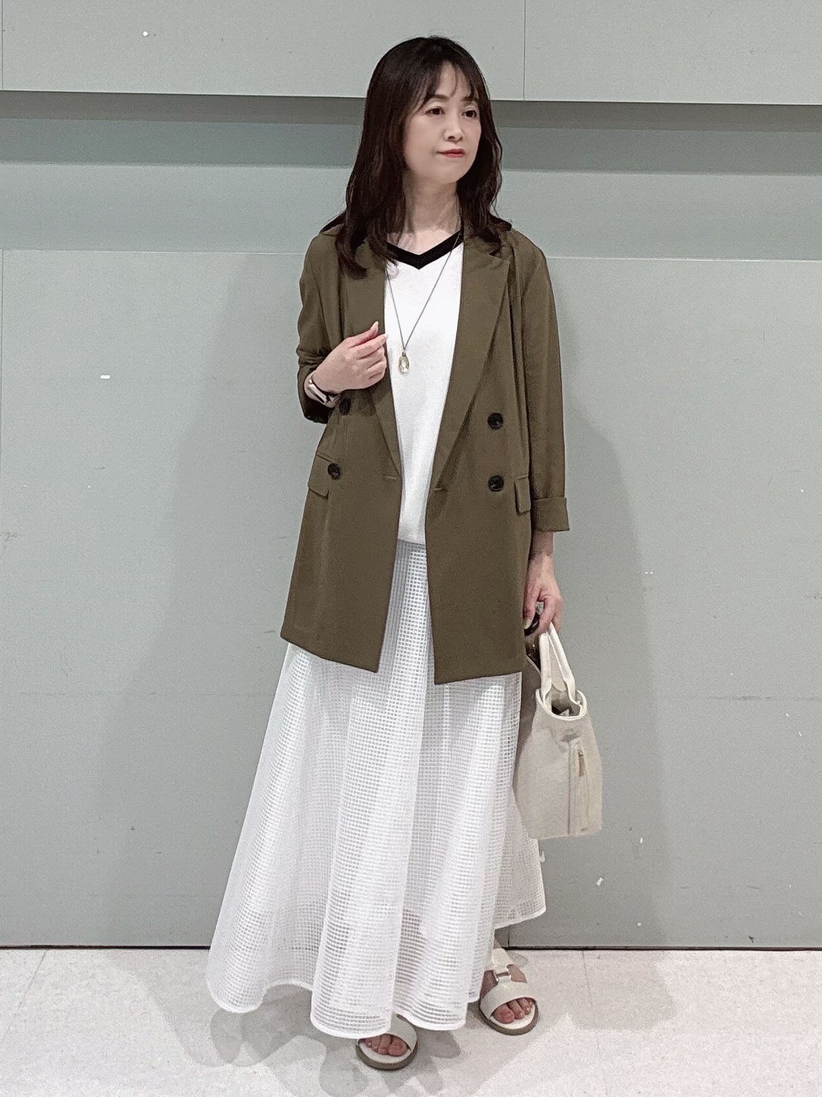 makiさんの「UNTITLED｜【セットアップ可/接触冷感/通気性】ドライシアーダブルジャケット」を使ったコーディネート