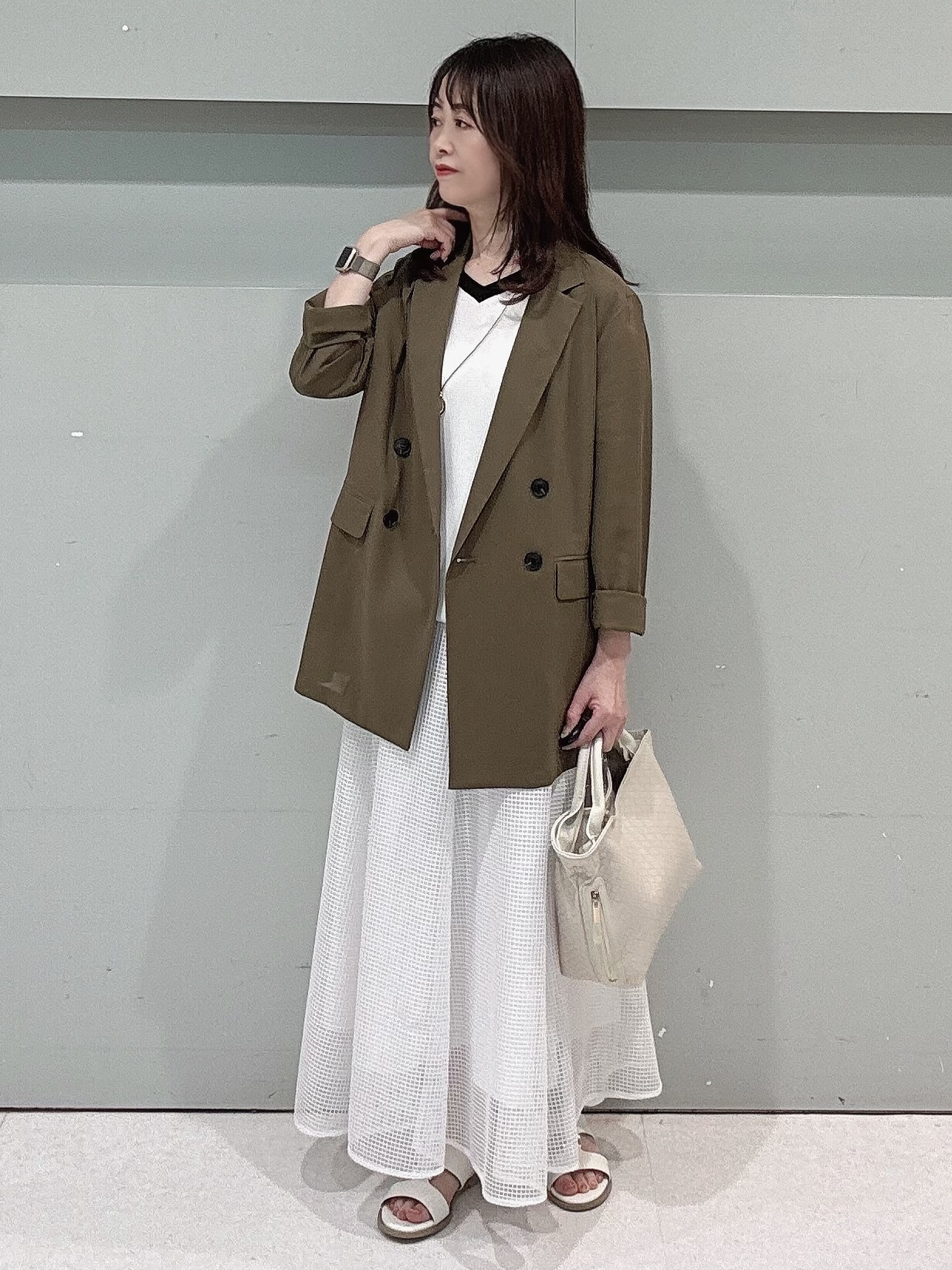 makiさんの「UNTITLED｜【セットアップ可/接触冷感/通気性】ドライシアーダブルジャケット」を使ったコーディネート