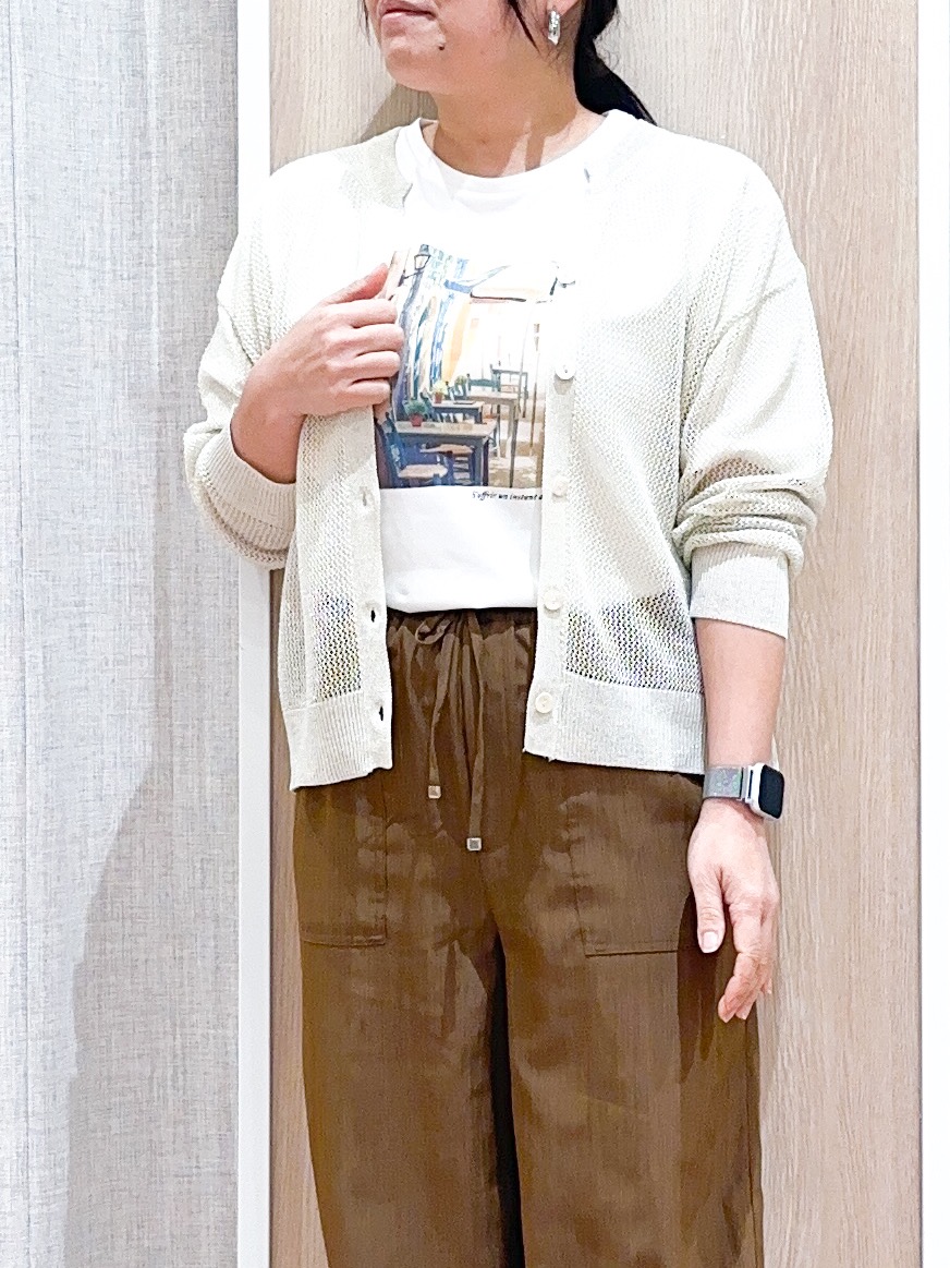 naoさんの「grove｜【貴島明日香さん着用】ラメメッシュキーネックカーディガン」を使ったコーディネート