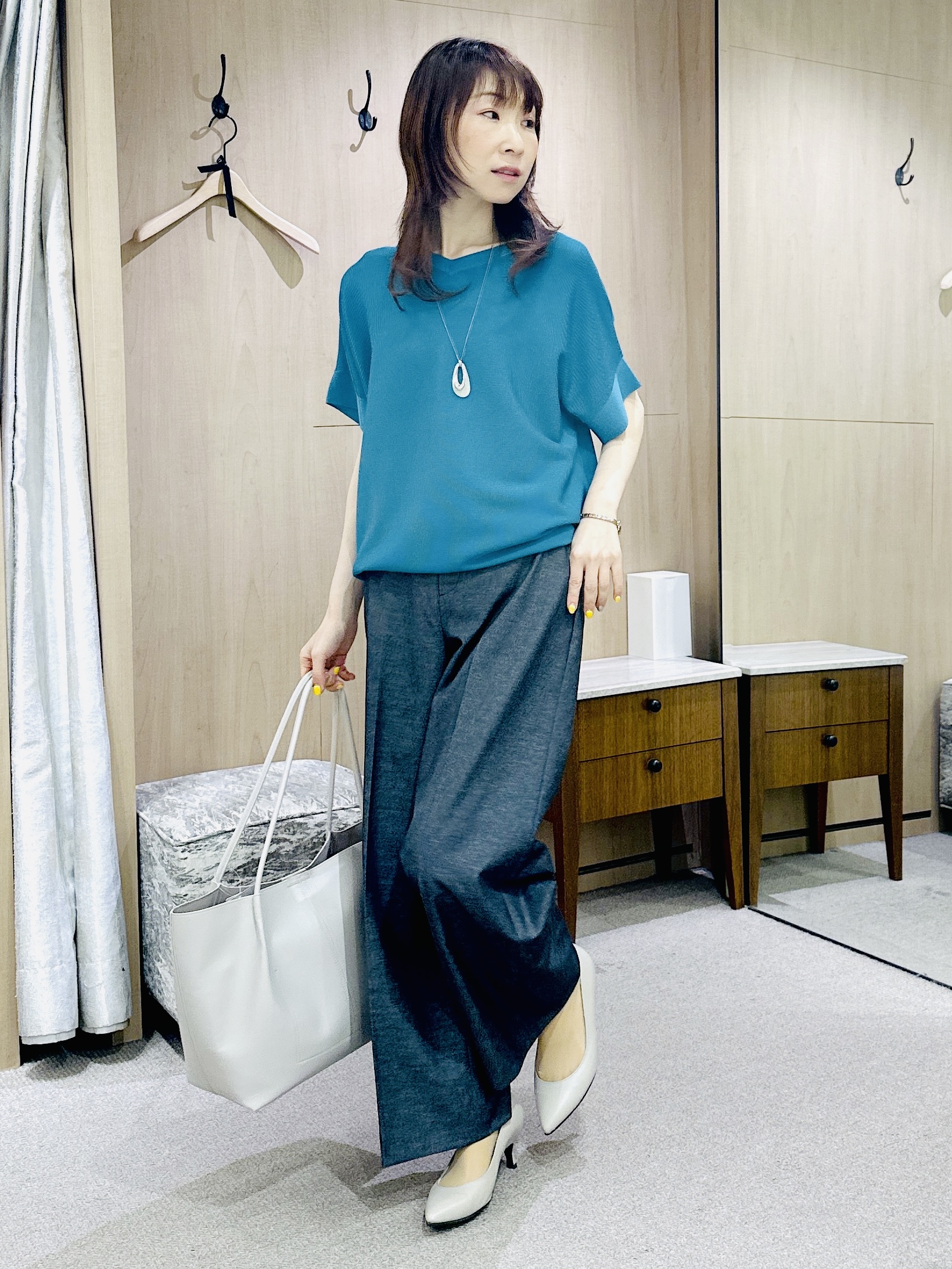 Miwaさんの「UNTITLED｜【11色展開/体型カバー】前後2WAYフレンチスリーブニット」を使ったコーディネート