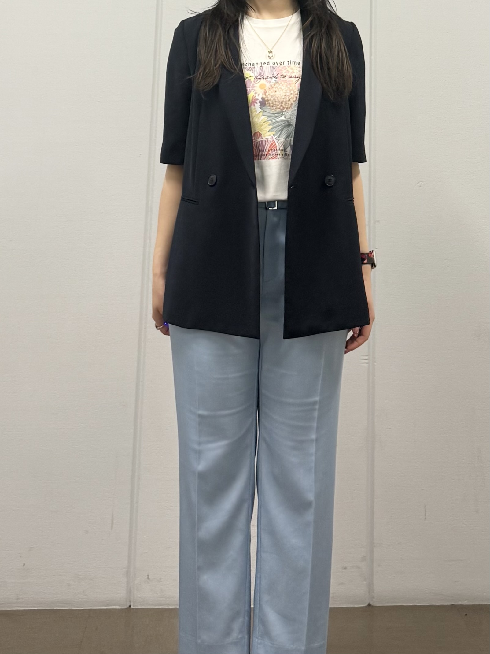 mizukiさんの「INDIVI｜【着る日傘】ハーフスリーブダブルジャケット」を使ったコーディネート