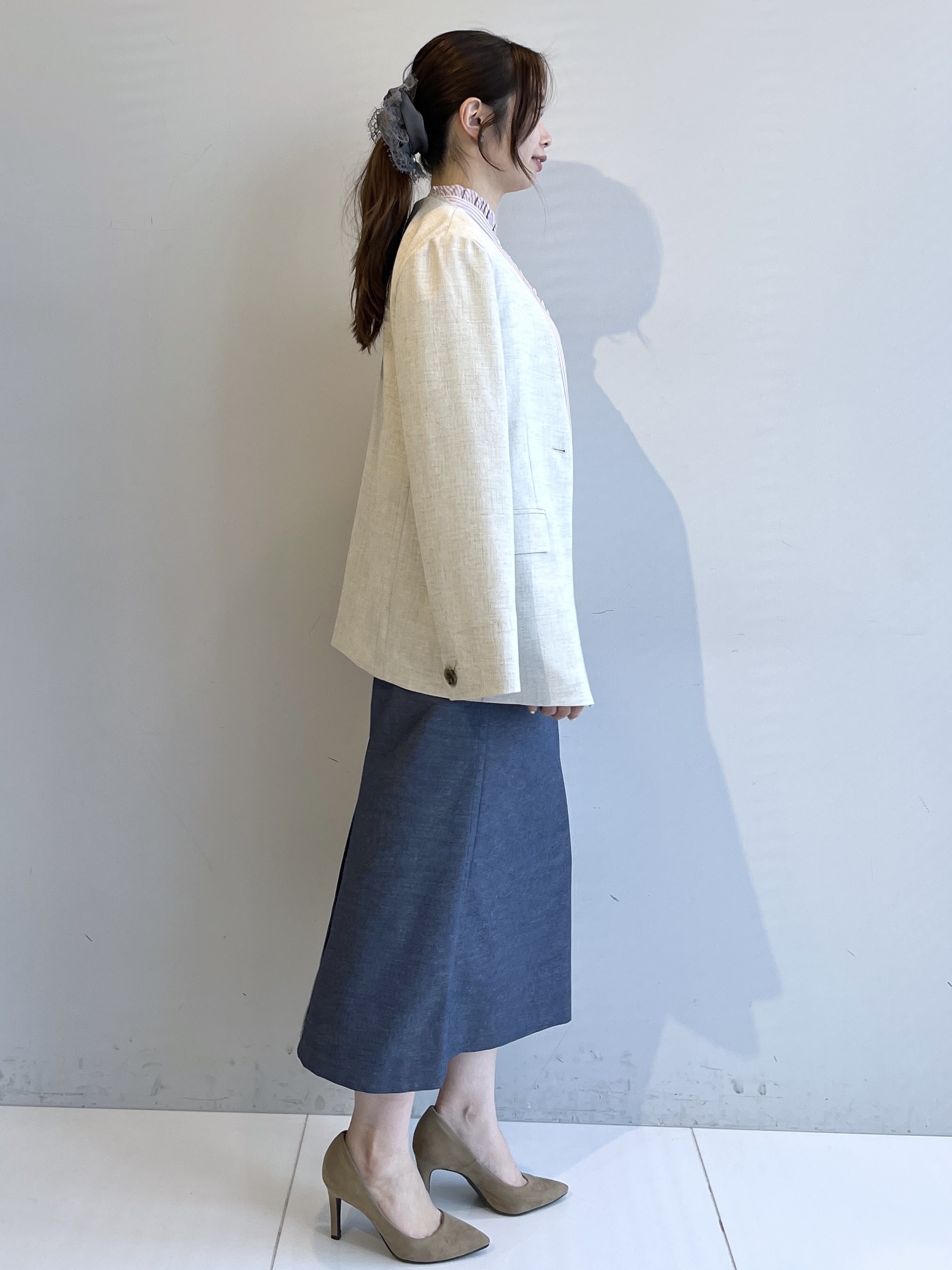 Saekoさんの「UNTITLED｜【さらりと快適/セットアップ可/UV/接触冷感】スラブカラーレスジャケット」を使ったコーディネート