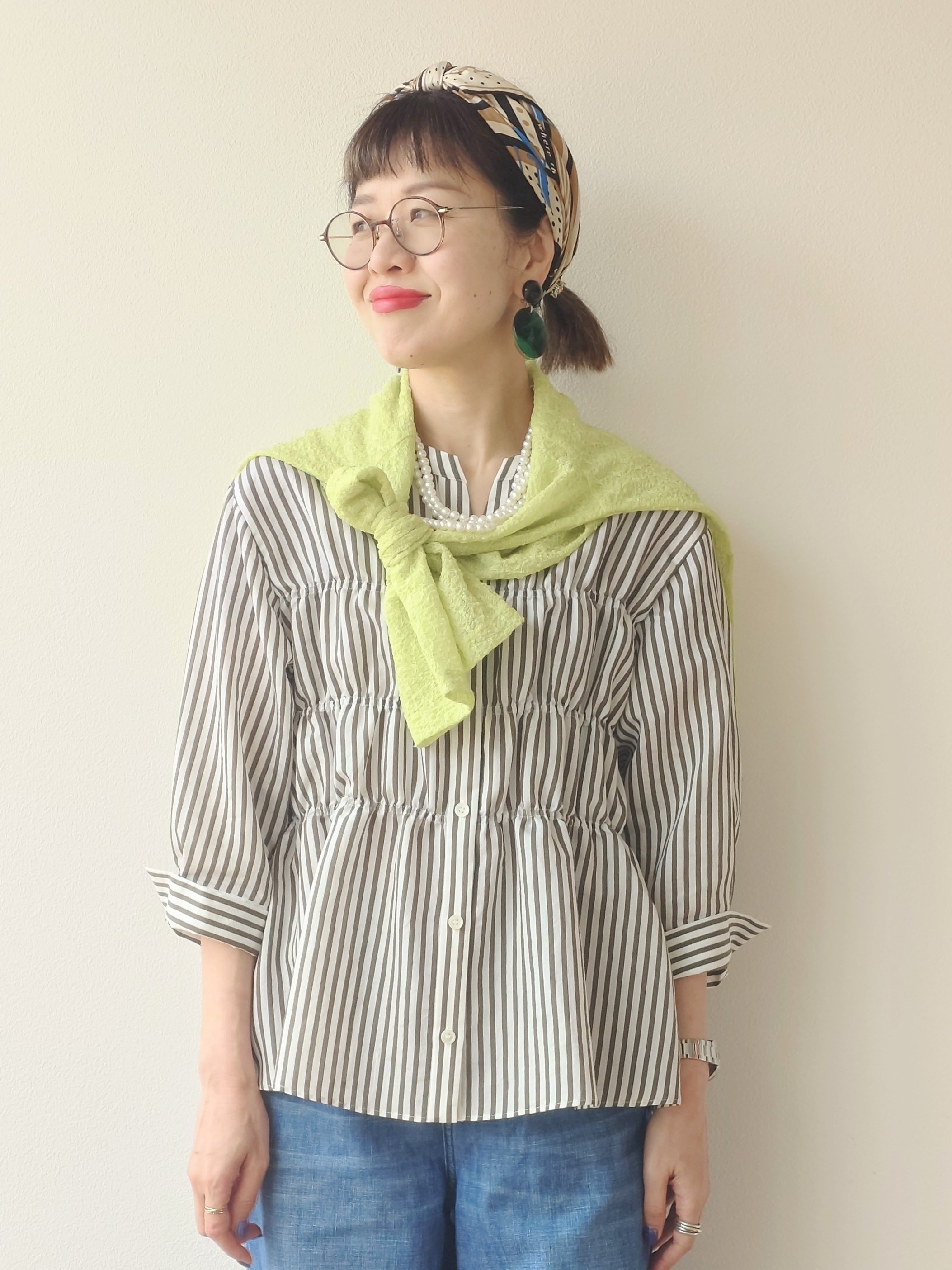 MUTSUKOさんの「UNTITLED｜ストライプシャーリングブラウス」を使ったコーディネート