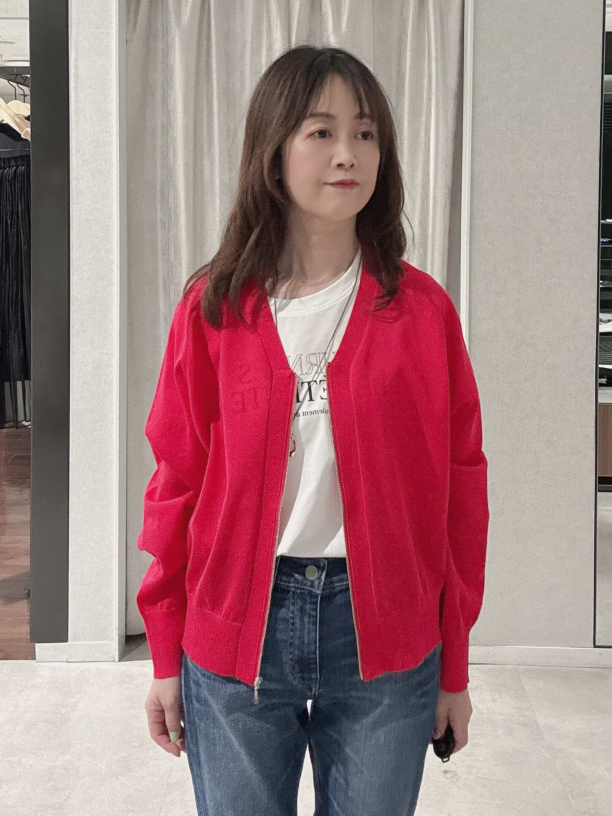 makiさんの「UNTITLED｜【アンサンブル可/日除け・冷房対策】シアーレーヨンZIPカーディガン」を使ったコーディネート