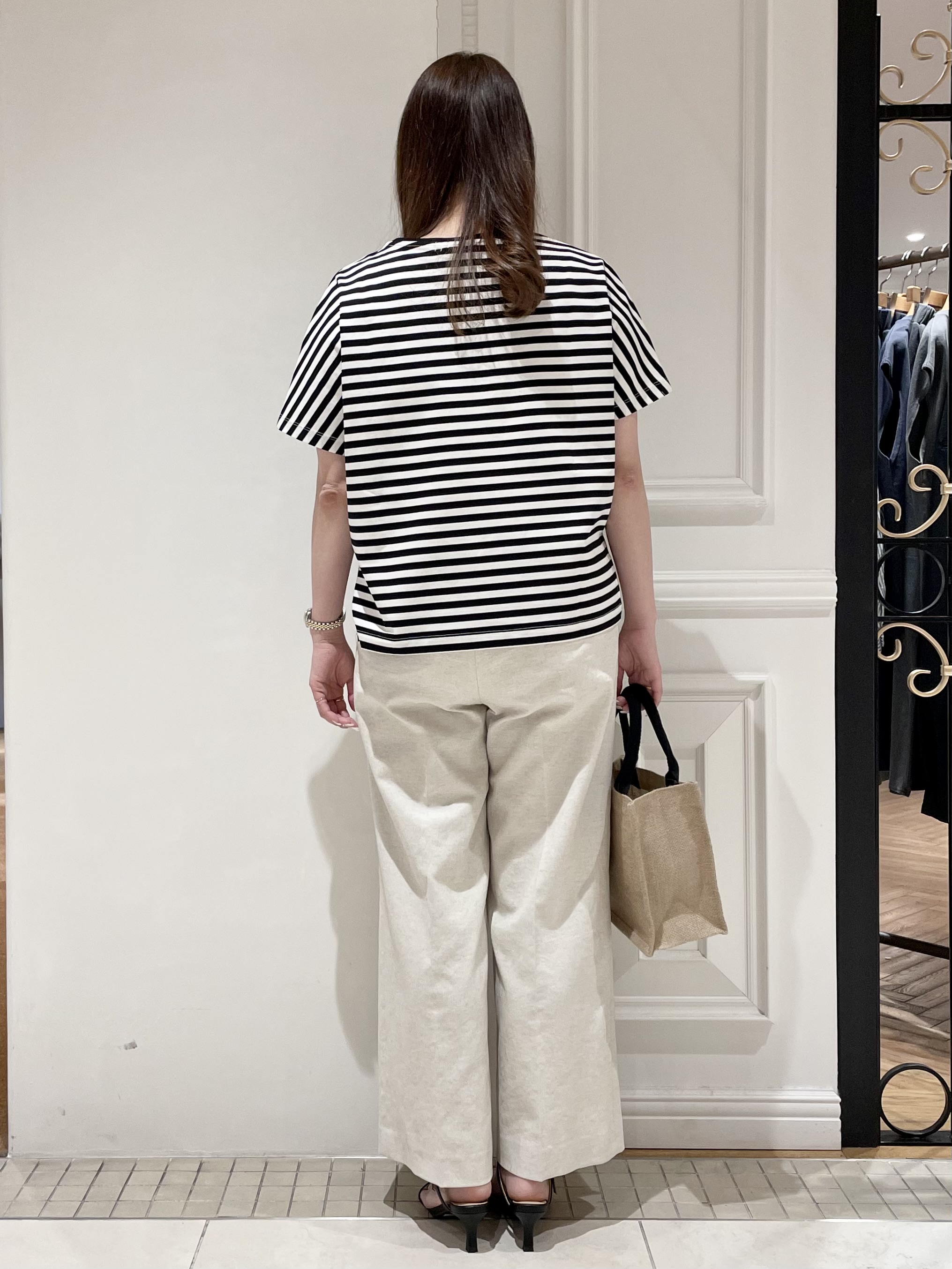 minowaさんの「DRESSTERIOR｜【接触冷感／抗菌防臭／消臭】アイスクリアコットンドルマンスリーブボーダーTシャツ」を使ったコーディネート