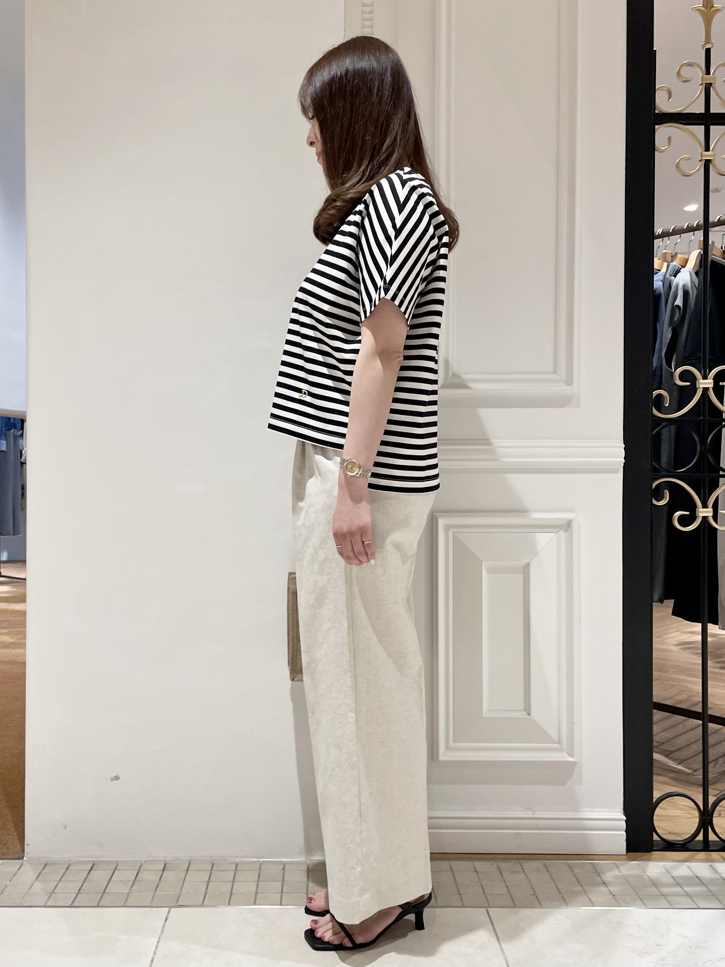 minowaさんの「DRESSTERIOR｜【接触冷感／抗菌防臭／消臭】アイスクリアコットンドルマンスリーブボーダーTシャツ」を使ったコーディネート