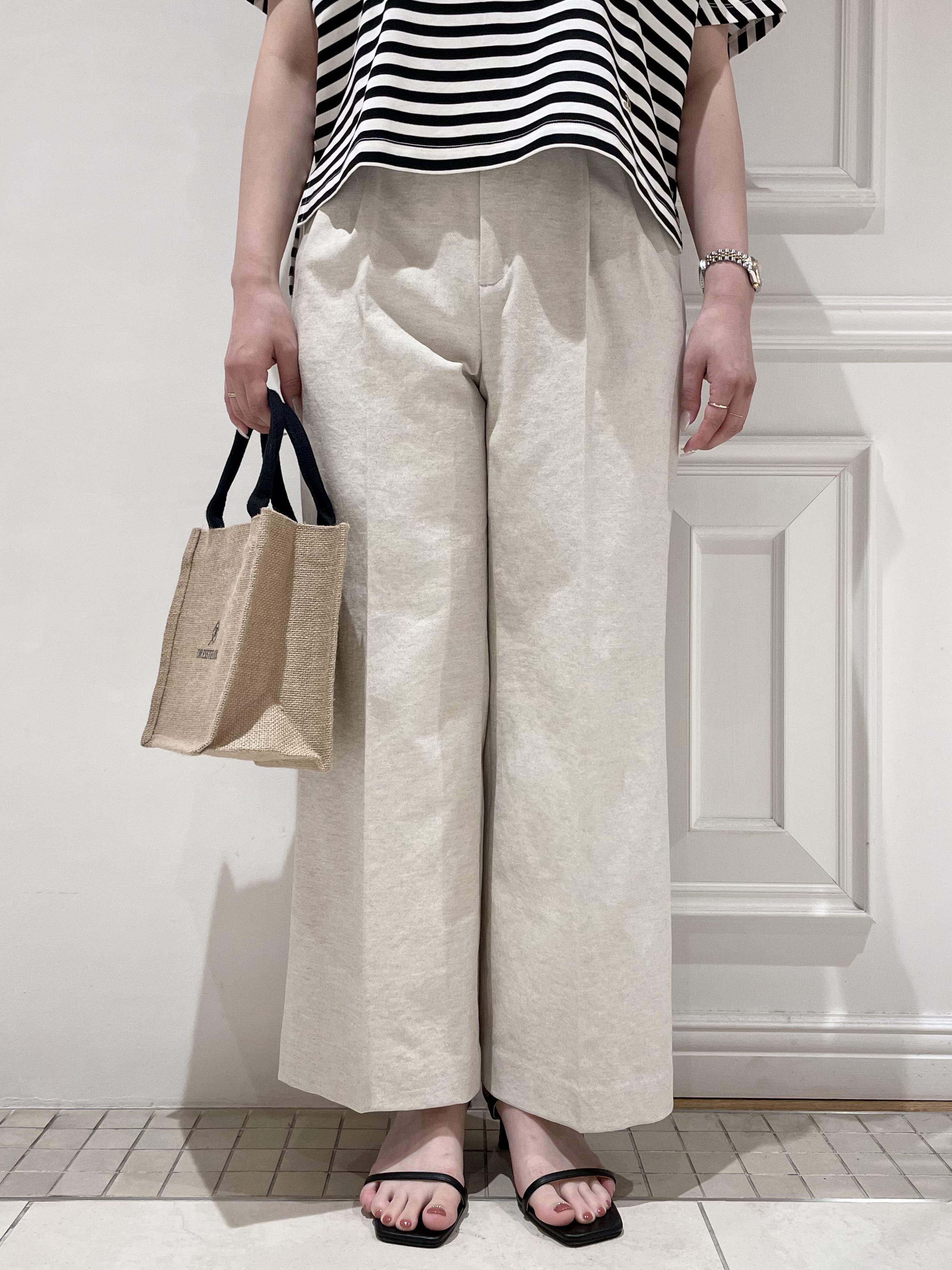 minowaさんの「DRESSTERIOR｜【接触冷感／抗菌防臭／消臭】アイスクリアコットンドルマンスリーブボーダーTシャツ」を使ったコーディネート