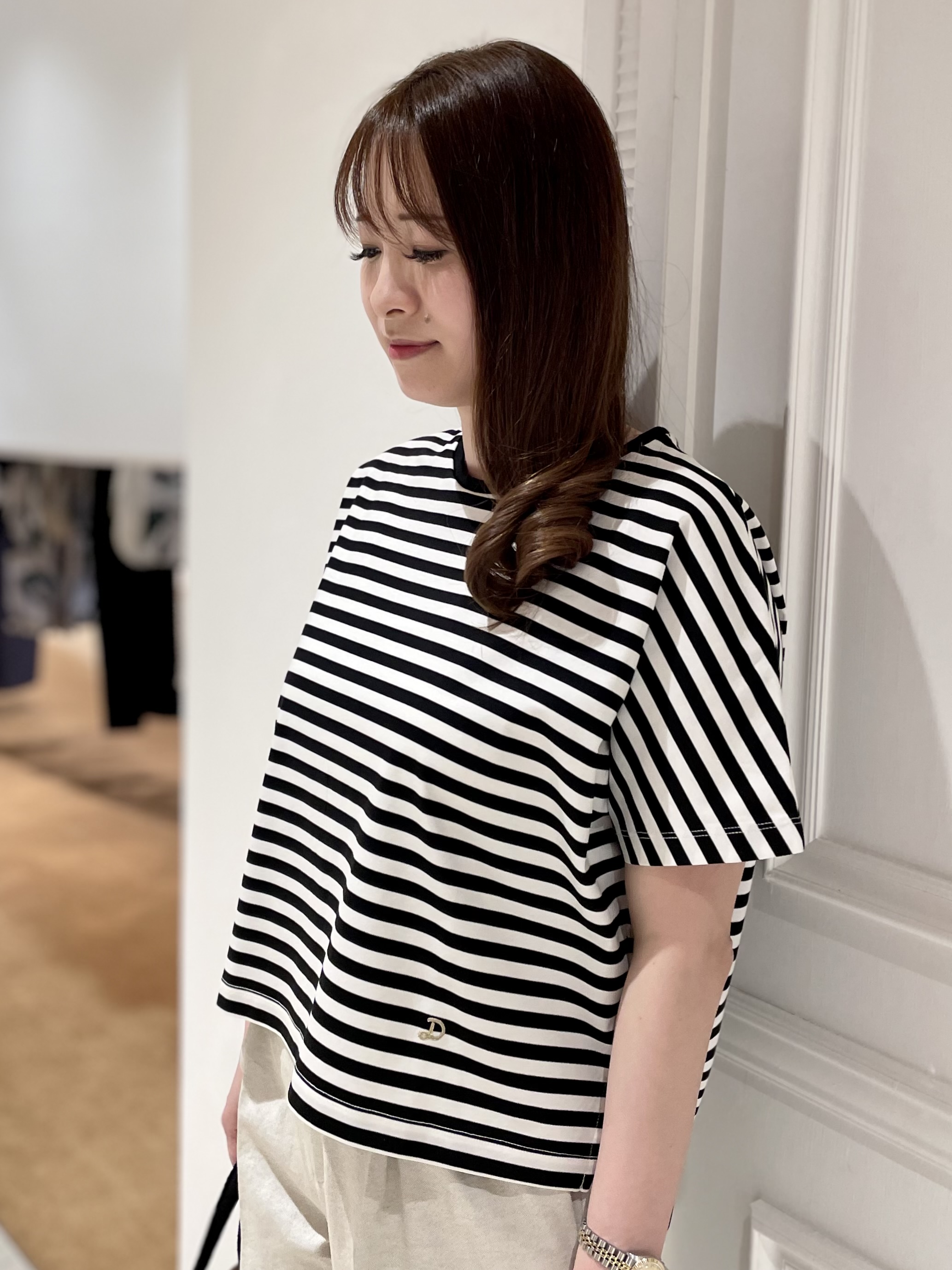 minowaさんの「DRESSTERIOR｜【接触冷感／抗菌防臭／消臭】アイスクリアコットンドルマンスリーブボーダーTシャツ」を使ったコーディネート