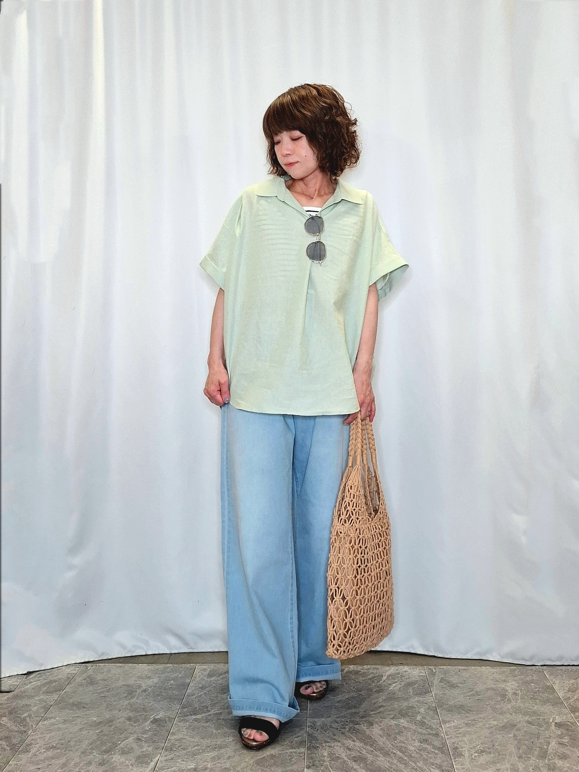 ぬーさんの「SHOO･LA･RUE｜【ひんやり/UV】インせず着られる フレンチリネンスキッパーシャツ」を使ったコーディネート