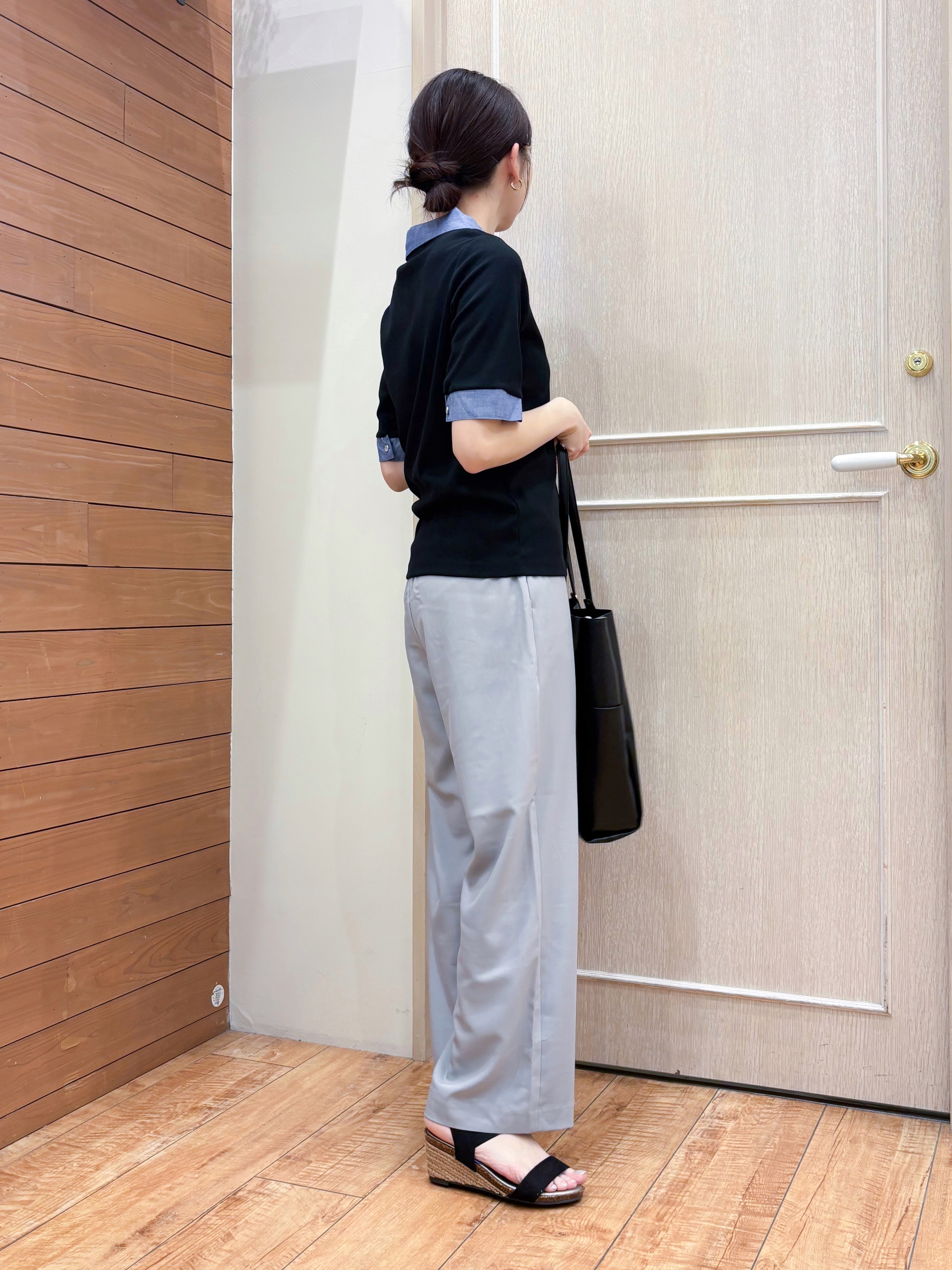なみさんの「SHOO･LA･RUE｜【洗濯機可/S-LL】シャツレイヤード風 テレコポロトップス」を使ったコーディネート