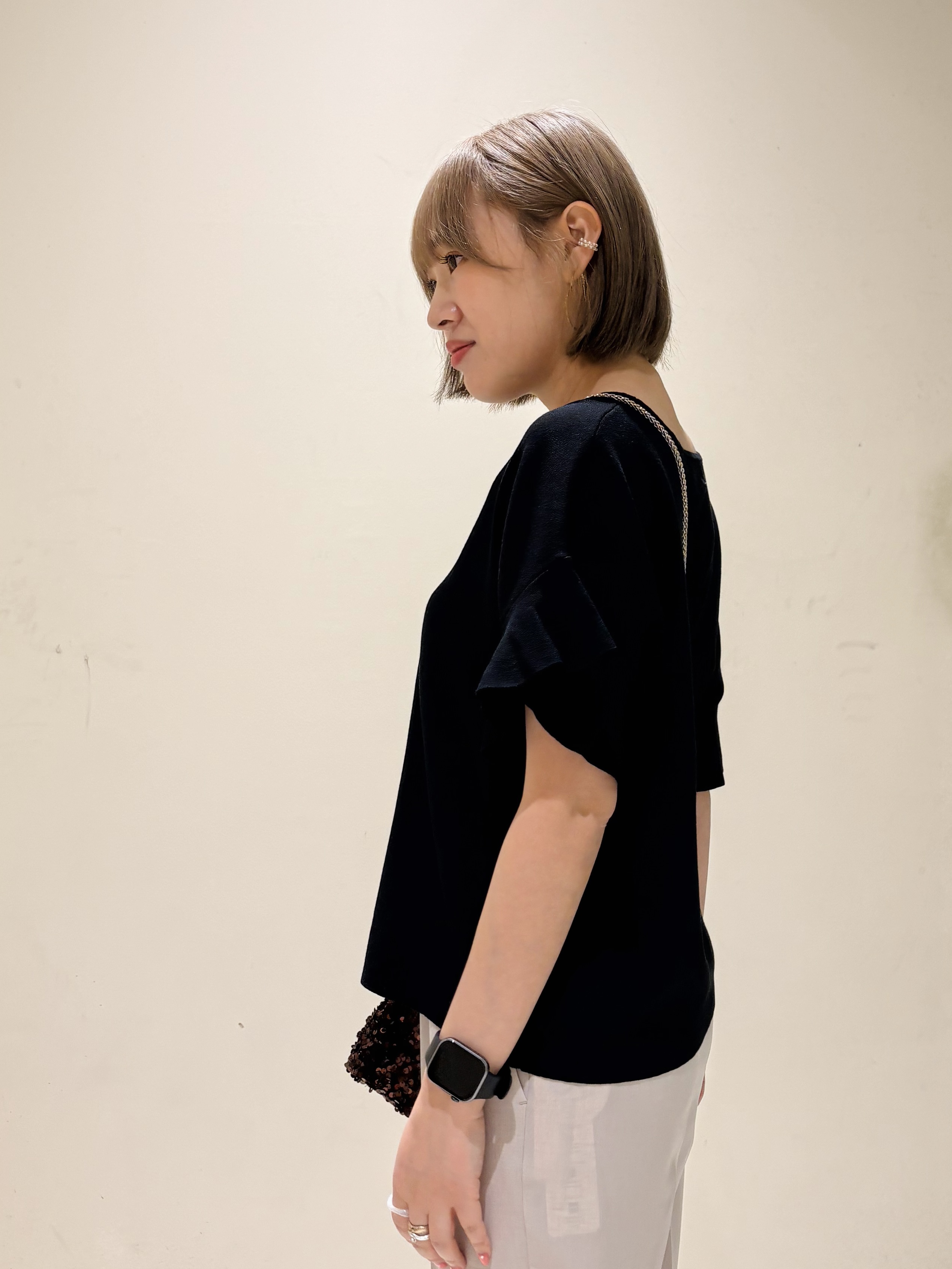 みきちぃさんの「OPAQUE.CLIP｜【UV／遮熱性】フリルスリーブニット《7col／洗濯機OK》」を使ったコーディネート