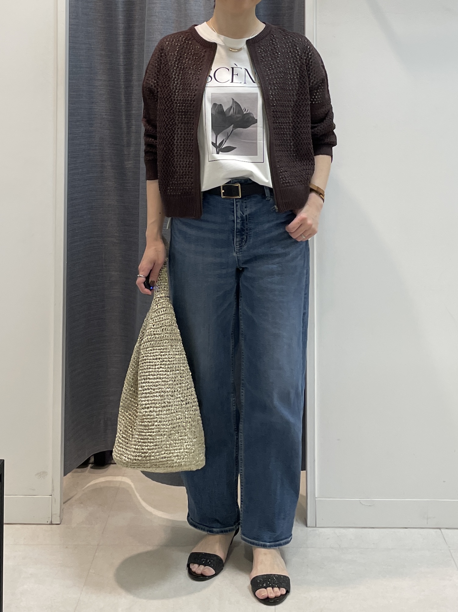 shihoさんの「INDIVI｜【洗える／コットン】メッシュジップニットカーディガン」を使ったコーディネート