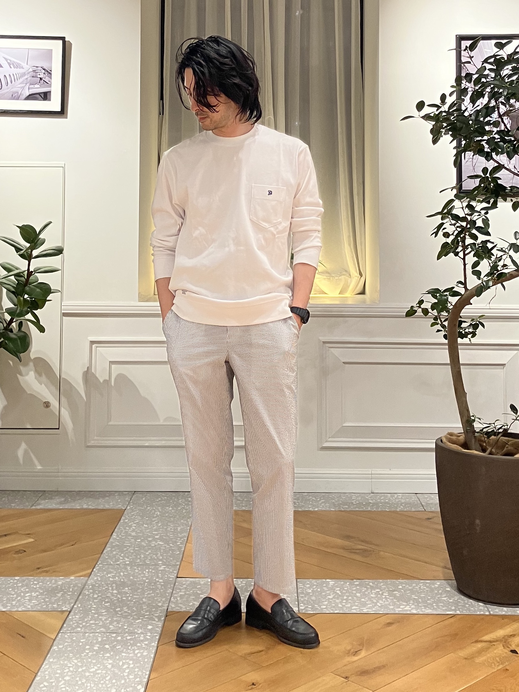 junyaさんの「DRESSTERIOR｜【抗菌防臭／UVカット／しわ防止】クールデオドラント フライスロングTシャツ」を使ったコーディネート