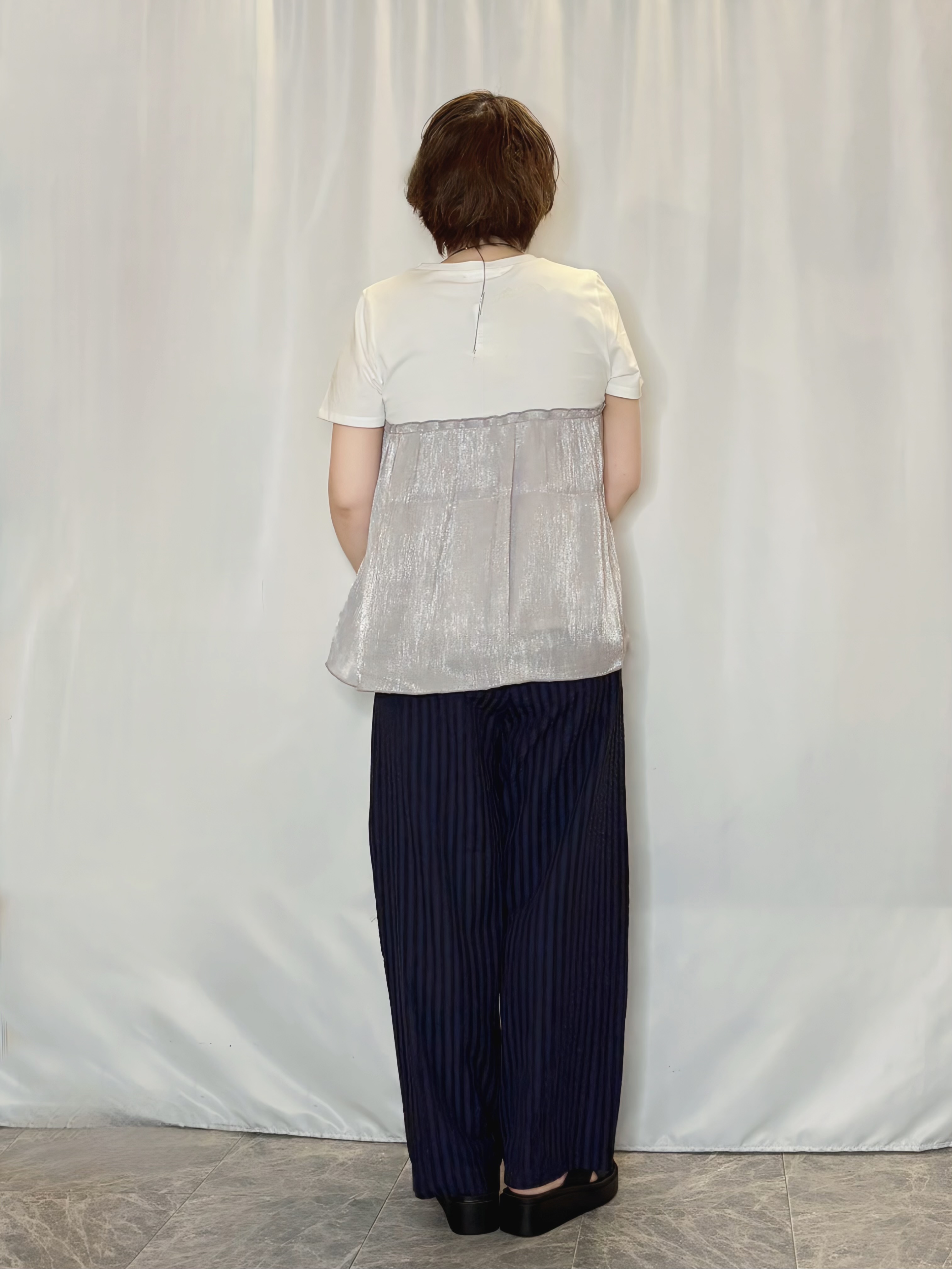 たみさんの「SHOO･LA･RUE｜【ひんやり/吸水速乾/セットアップ可】羽織るだけで主役になる サッカーストライプシャツジャケット」を使ったコーディネート