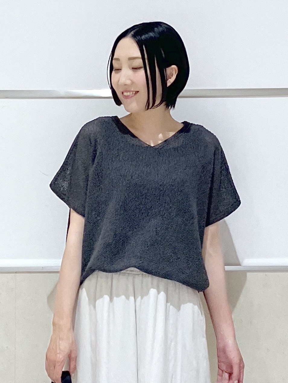 eriko さんの「Dessin｜【洗える】透かし編みデザインニット半袖」を使ったコーディネート