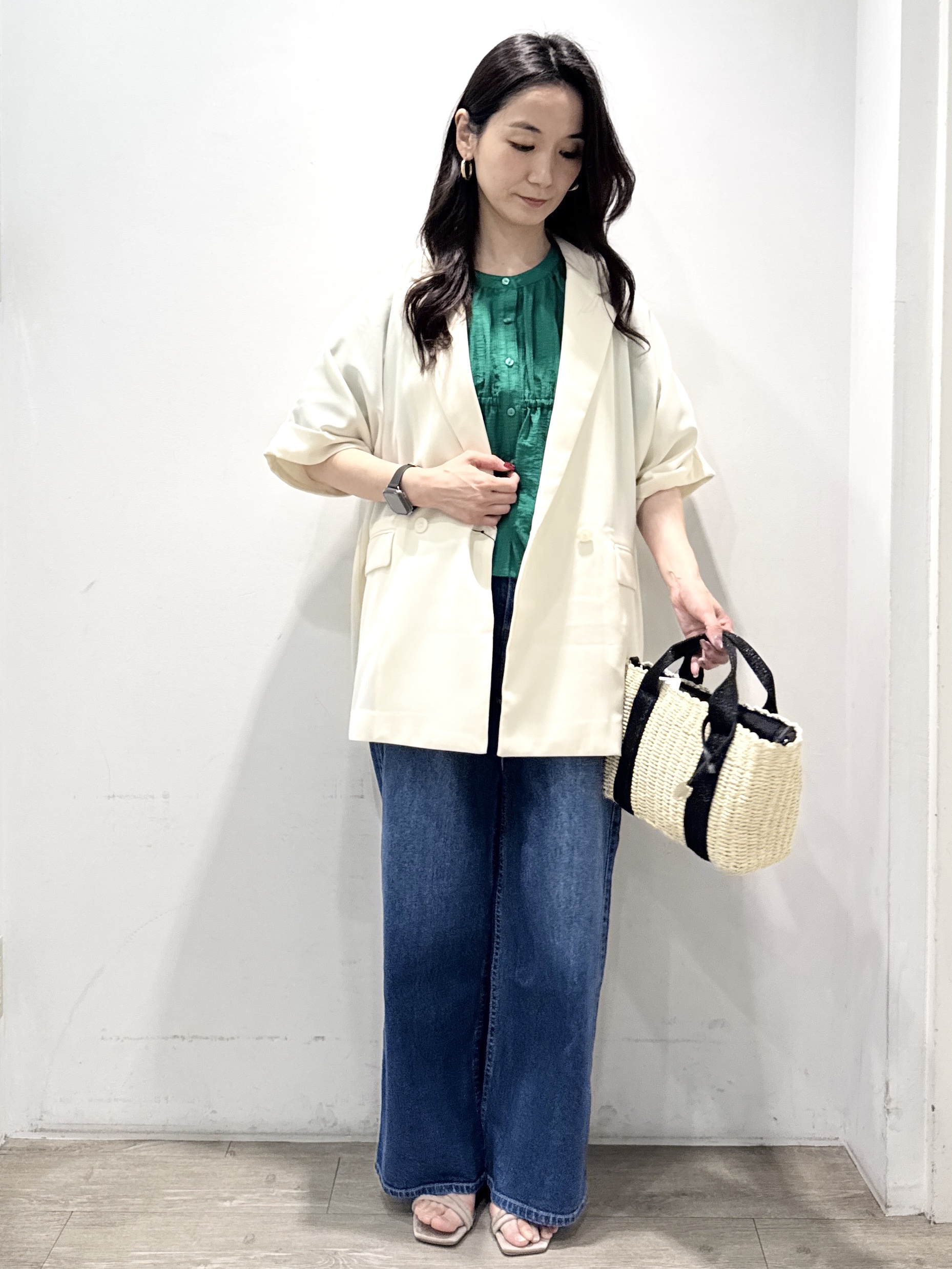 yuicciさんの「OPAQUE.CLIP｜【接触冷感／吸水速乾／防シワ】リネンライクテーラードジャケット《洗濯機OK》」を使ったコーディネート