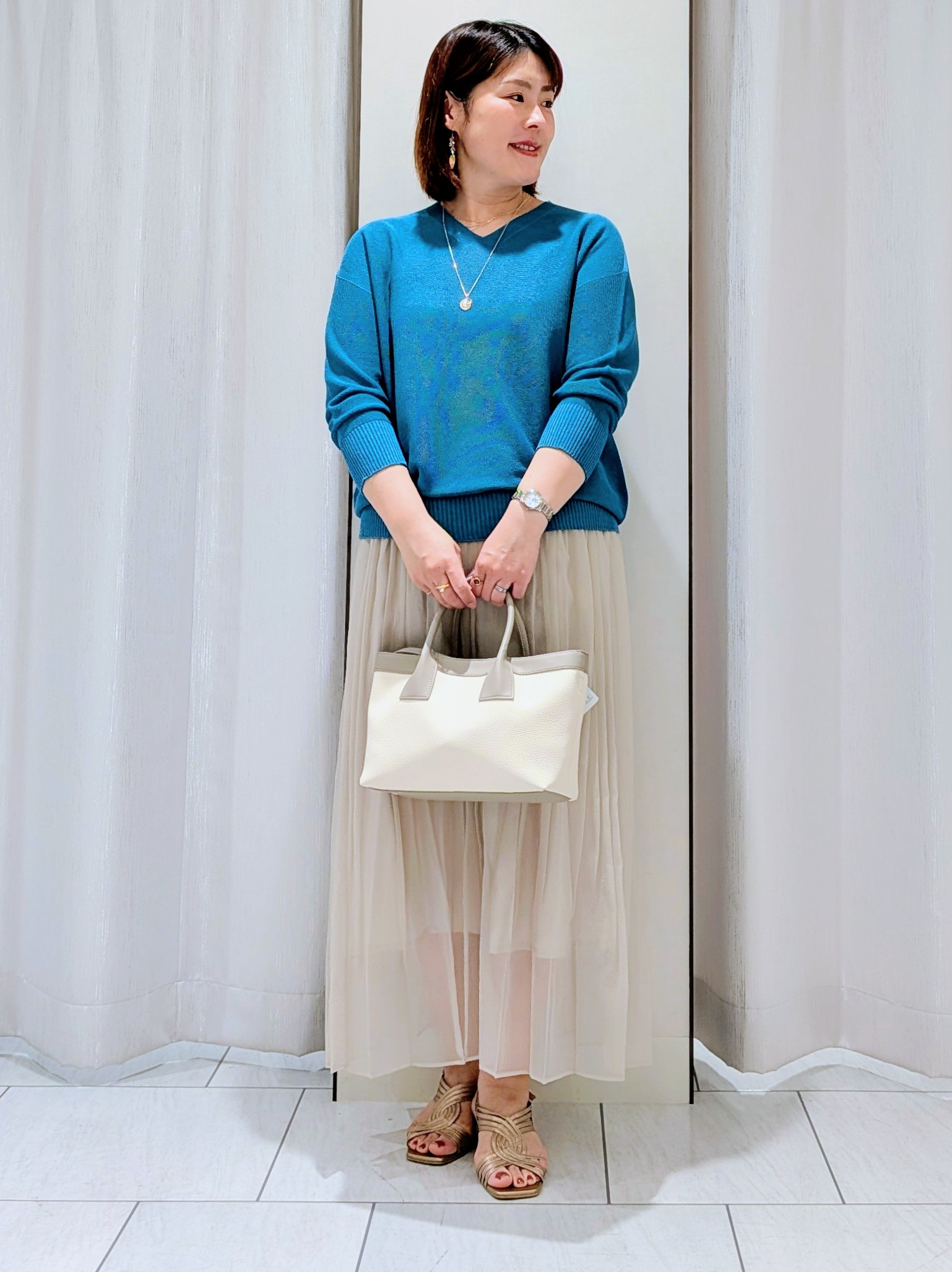 Onumaさんの「UNTITLED｜【ウエストゴム/洗える】エアリーシアープリーツスカート」を使ったコーディネート