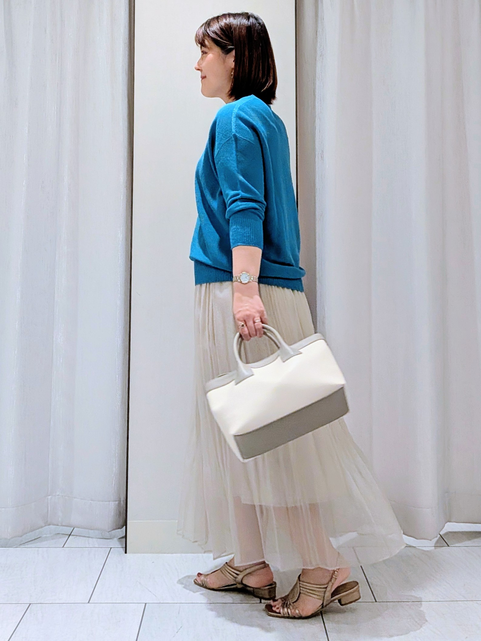 Onumaさんの「UNTITLED｜【ウエストゴム/洗える】エアリーシアープリーツスカート」を使ったコーディネート