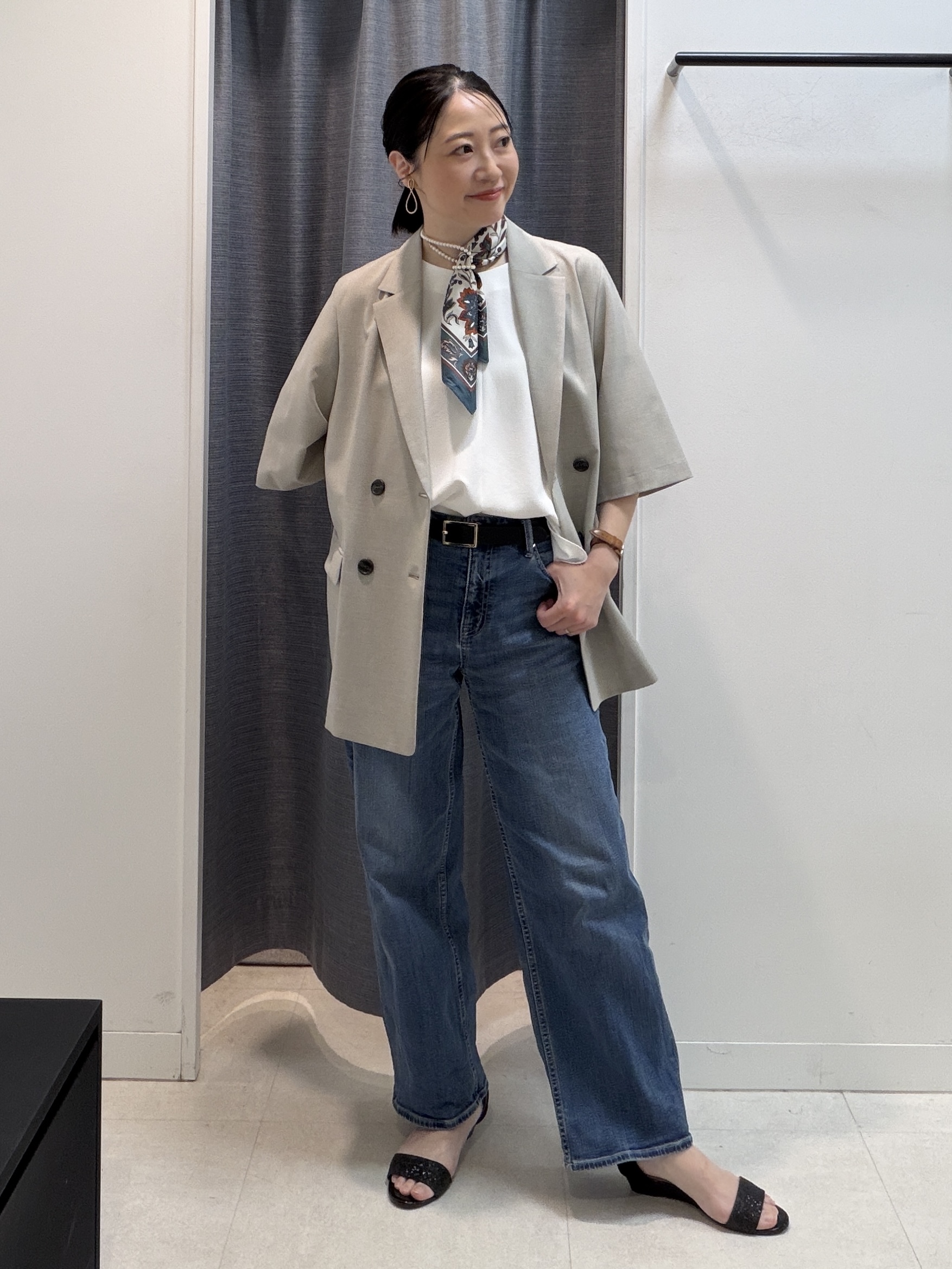 shihoさんの「INDIVI｜【シワになりにくい/セットアップ可/接触冷感】ハーフスリーブジャケット」を使ったコーディネート