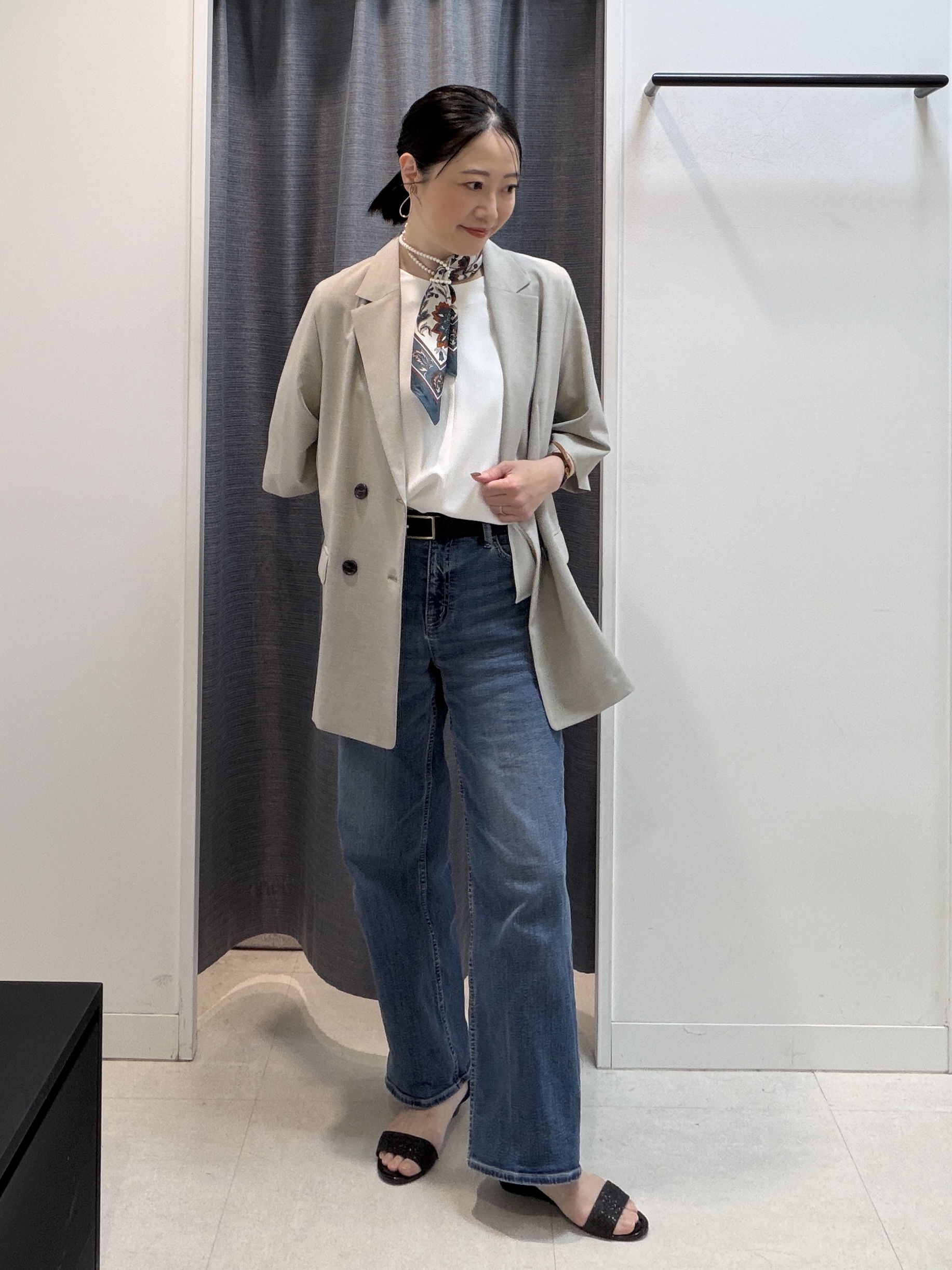 shihoさんの「INDIVI｜【シワになりにくい/セットアップ可/接触冷感】ハーフスリーブジャケット」を使ったコーディネート