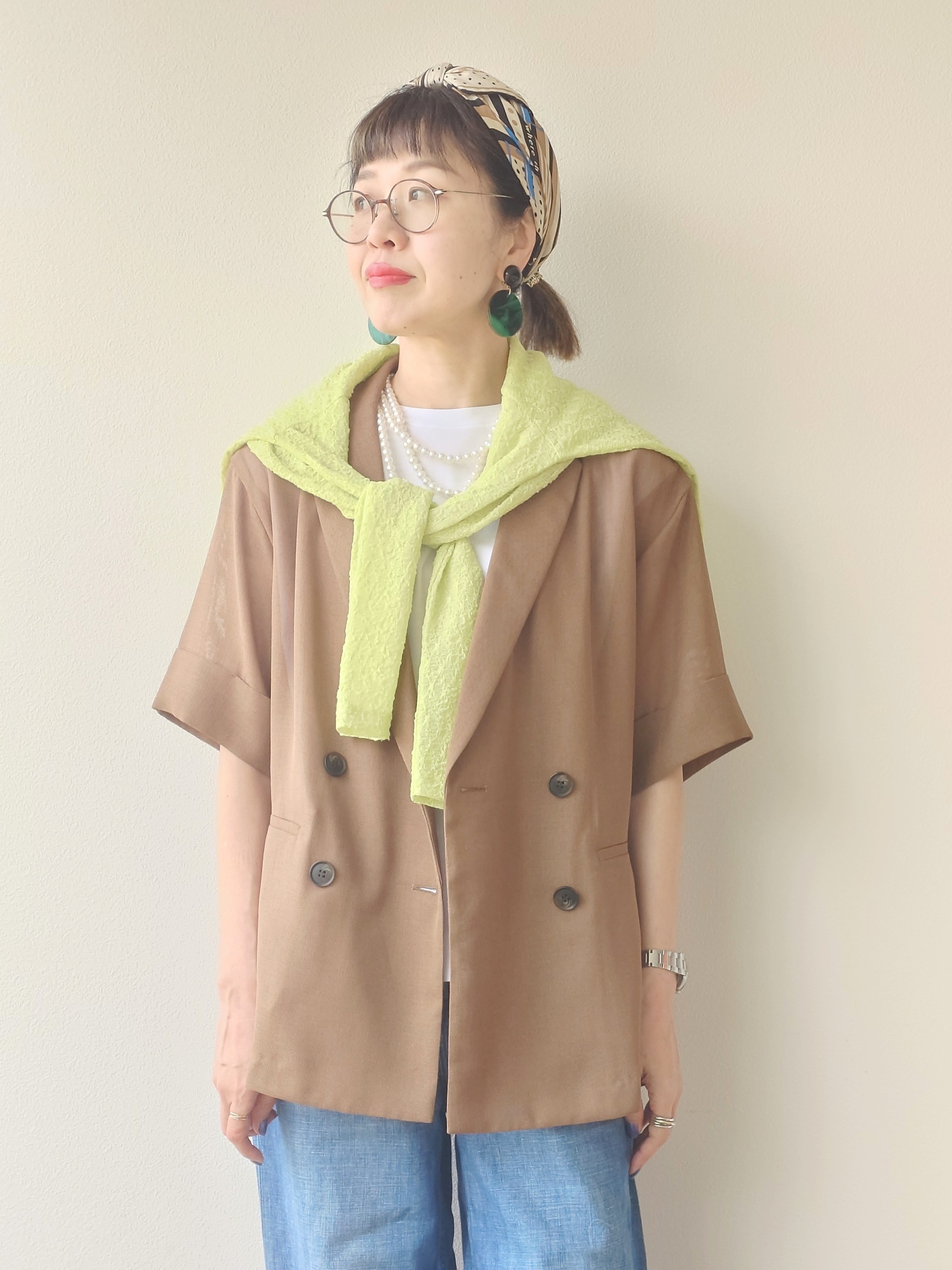 MUTSUKOさんの「UNTITLED｜【洗える／メッシュ素材／SETUP可能】半袖シアージャケット」を使ったコーディネート