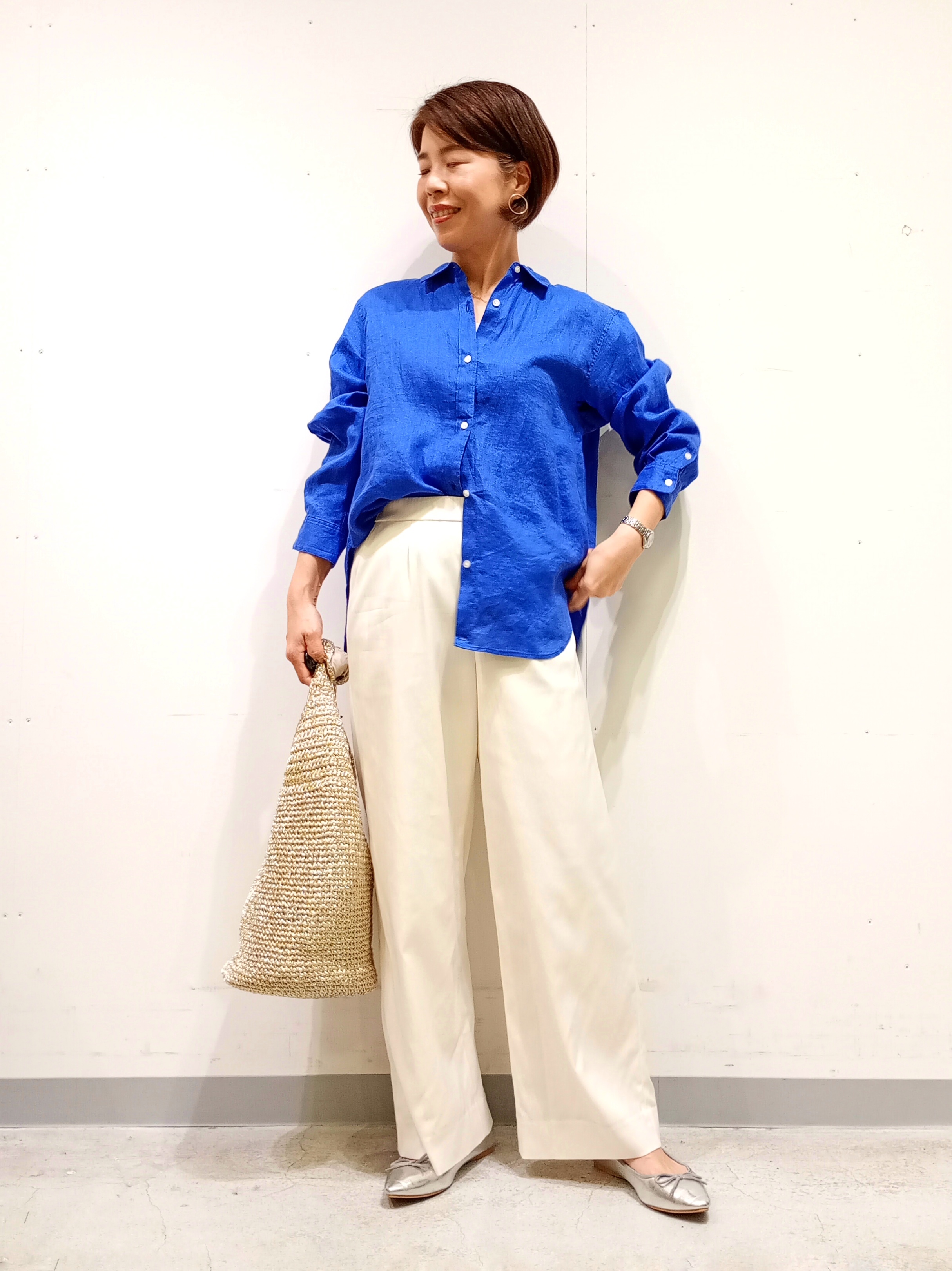 Kさんの「INDIVI｜【接触冷感／2WAY】カシュクールリネンシャツ」を使ったコーディネート