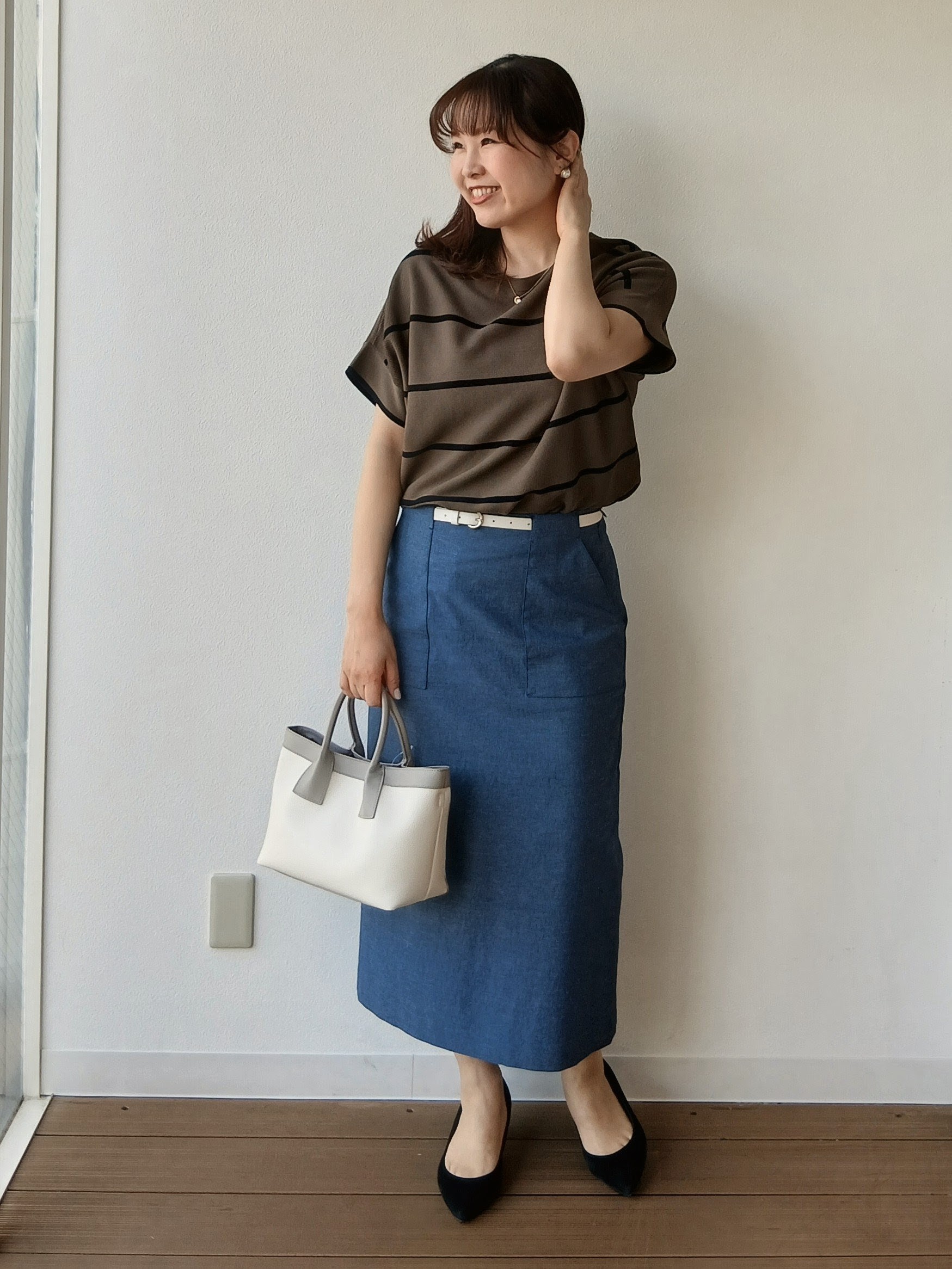なみきさんの「UNTITLED｜【11色展開/体型カバー】前後2WAYフレンチスリーブニット」を使ったコーディネート