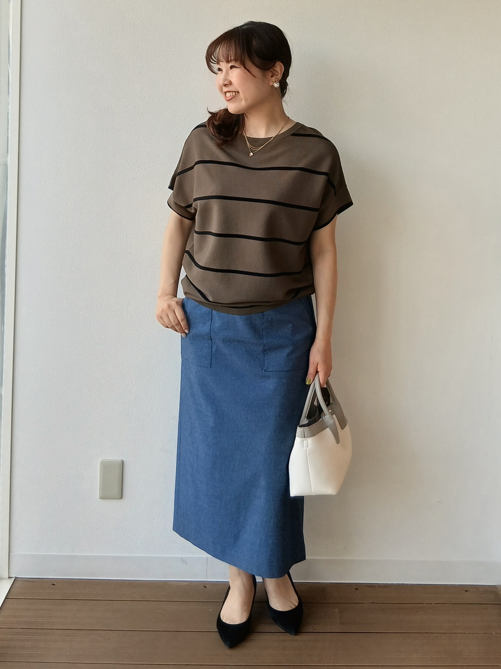 なみきさんの「UNTITLED｜【11色展開/体型カバー】前後2WAYフレンチスリーブニット」を使ったコーディネート