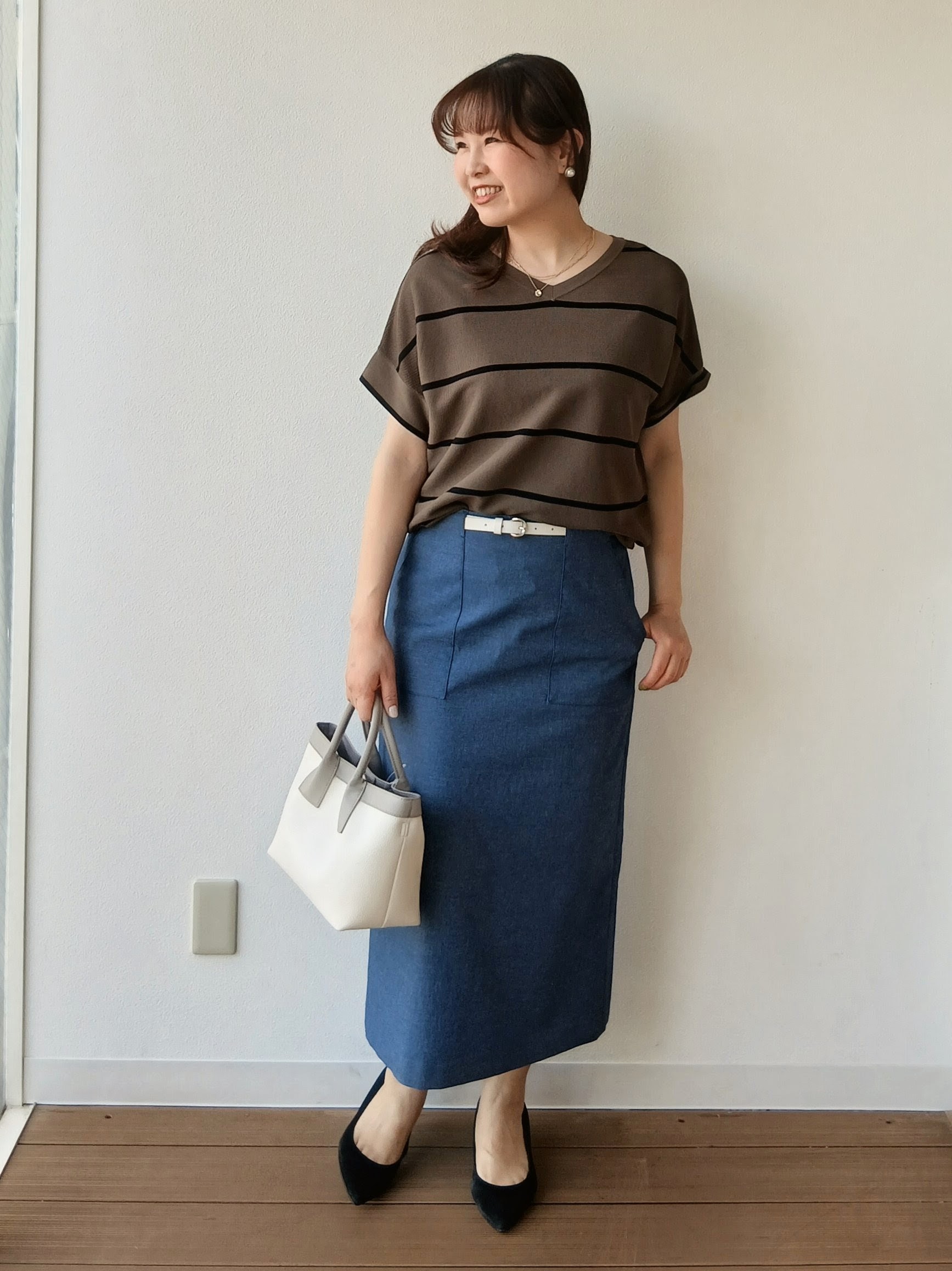 なみきさんの「UNTITLED｜【11色展開/体型カバー】前後2WAYフレンチスリーブニット」を使ったコーディネート