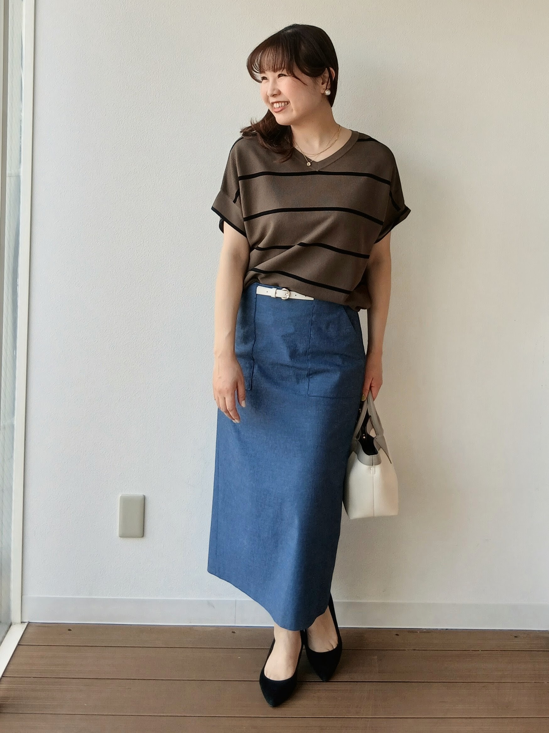 なみきさんの「UNTITLED｜【11色展開/体型カバー】前後2WAYフレンチスリーブニット」を使ったコーディネート