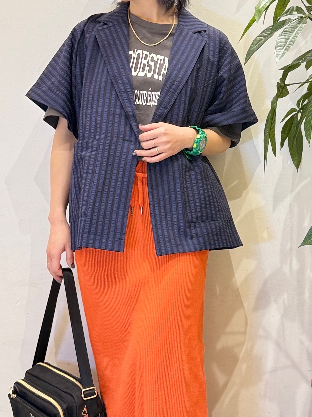 misakiさんの「SHOO･LA･RUE｜【ひんやり/吸水速乾/セットアップ可】羽織るだけで主役になる サッカーストライプシャツジャケット」を使ったコーディネート