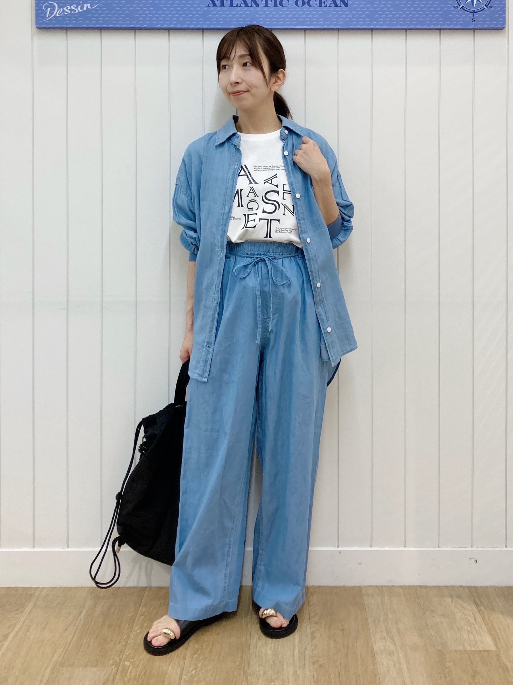 yoshiさんの「Dessin｜【セットアップ可/洗える】2オンスシアーデニムシャツ」を使ったコーディネート