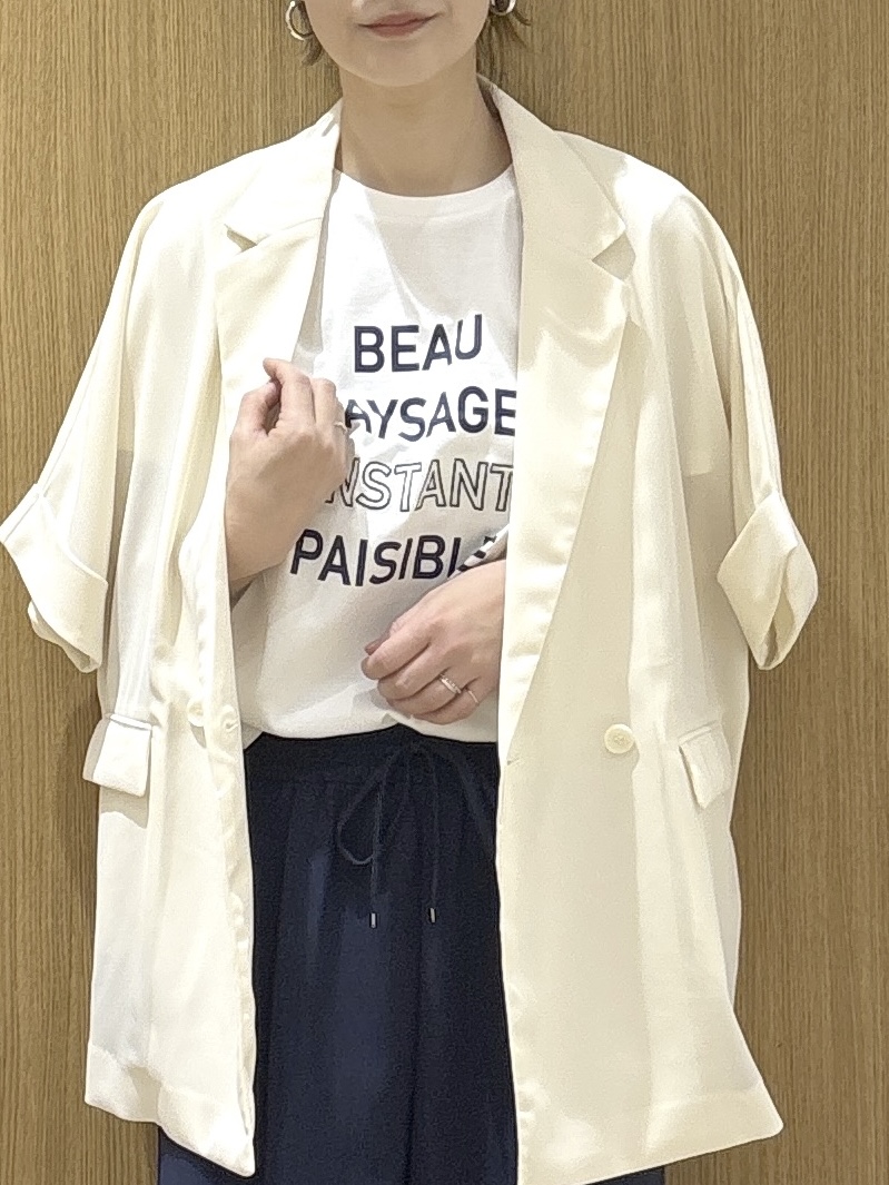 たけねぇさんの「OPAQUE.CLIP｜【接触冷感／吸水速乾／防シワ】リネンライクテーラードジャケット《洗濯機OK》」を使ったコーディネート