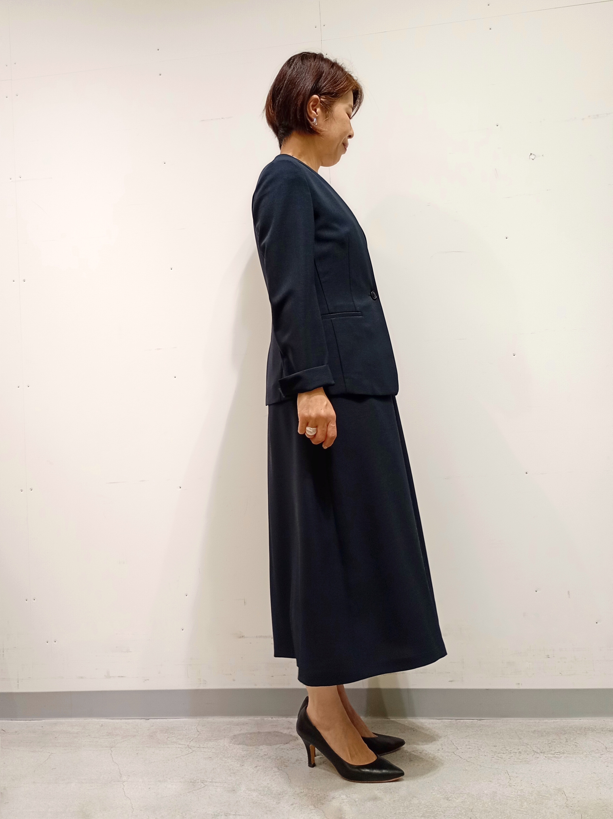Kさんの「INDIVI｜【定番スーツ／UVケア／洗える】ウール調ノーカラージャケット」を使ったコーディネート