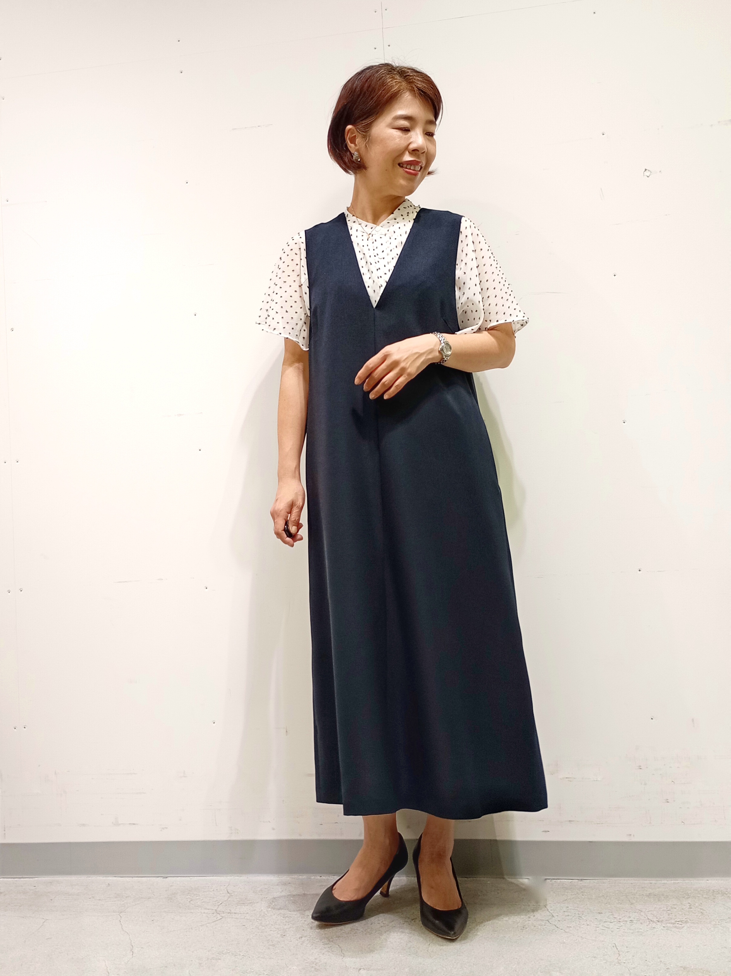 Kさんの「INDIVI｜【定番スーツ／UVケア／洗える】ウール調ノーカラージャケット」を使ったコーディネート