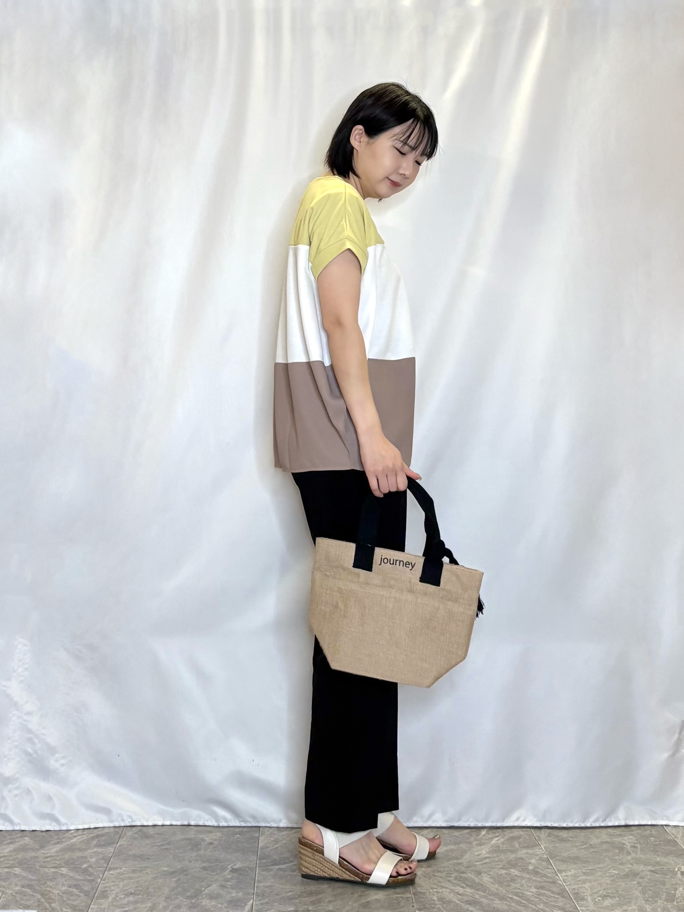 ネリさんの「SHOO･LA･RUE｜【S-LL/洗濯機可/体型カバー】1枚で主役になる 3段切替 ドルマンＴシャツ」を使ったコーディネート