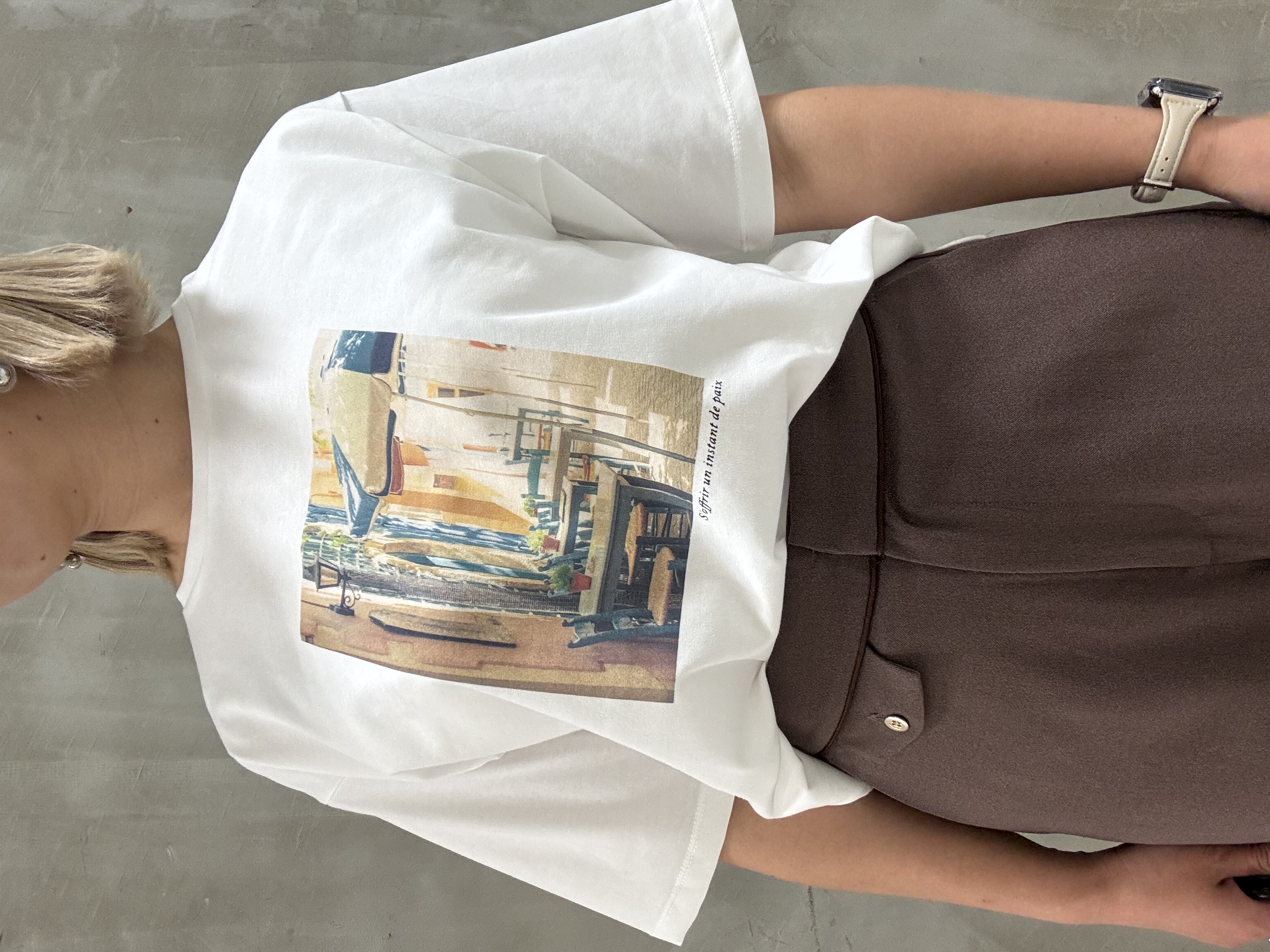 minaさんの「grove｜【UVカット/接触冷感】プリントアソート5分袖Tシャツ」を使ったコーディネート