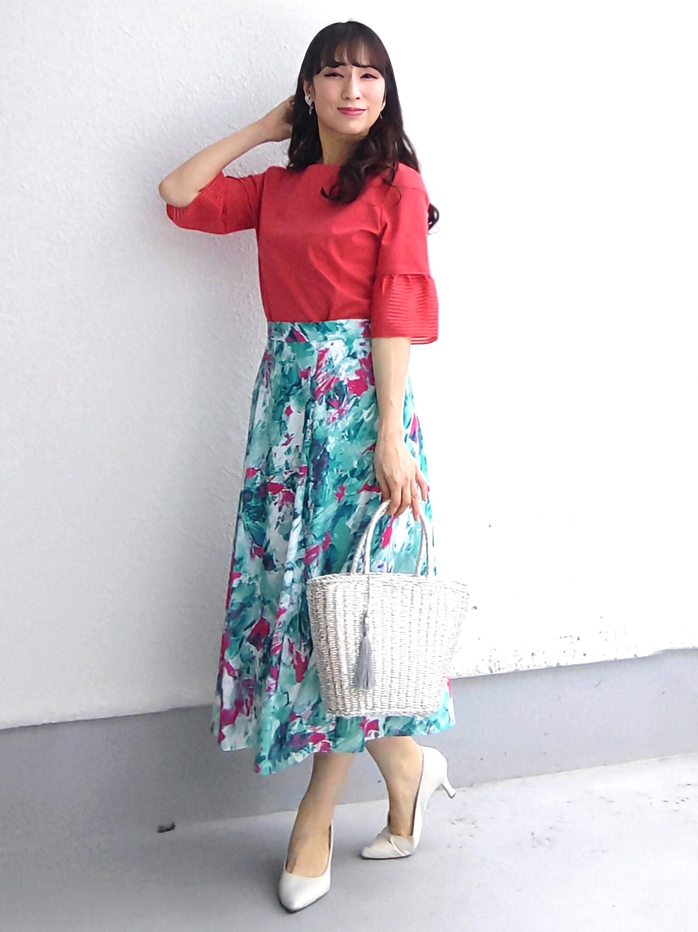 keinaさんの「SunaUna｜【5分袖／日本製／接触冷感】異素材ドッキングカットソー」を使ったコーディネート