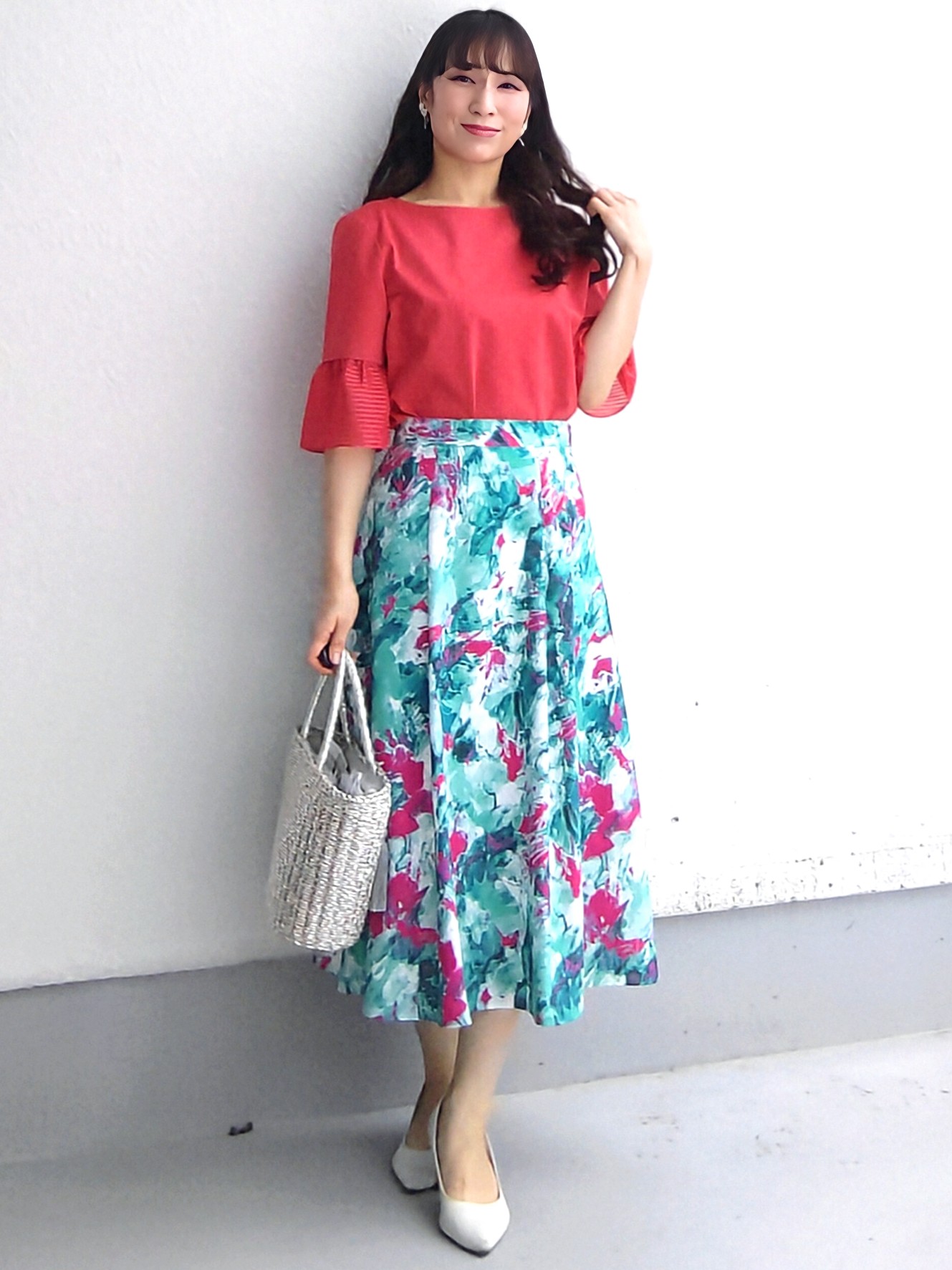 keinaさんの「SunaUna｜【5分袖／日本製／接触冷感】異素材ドッキングカットソー」を使ったコーディネート