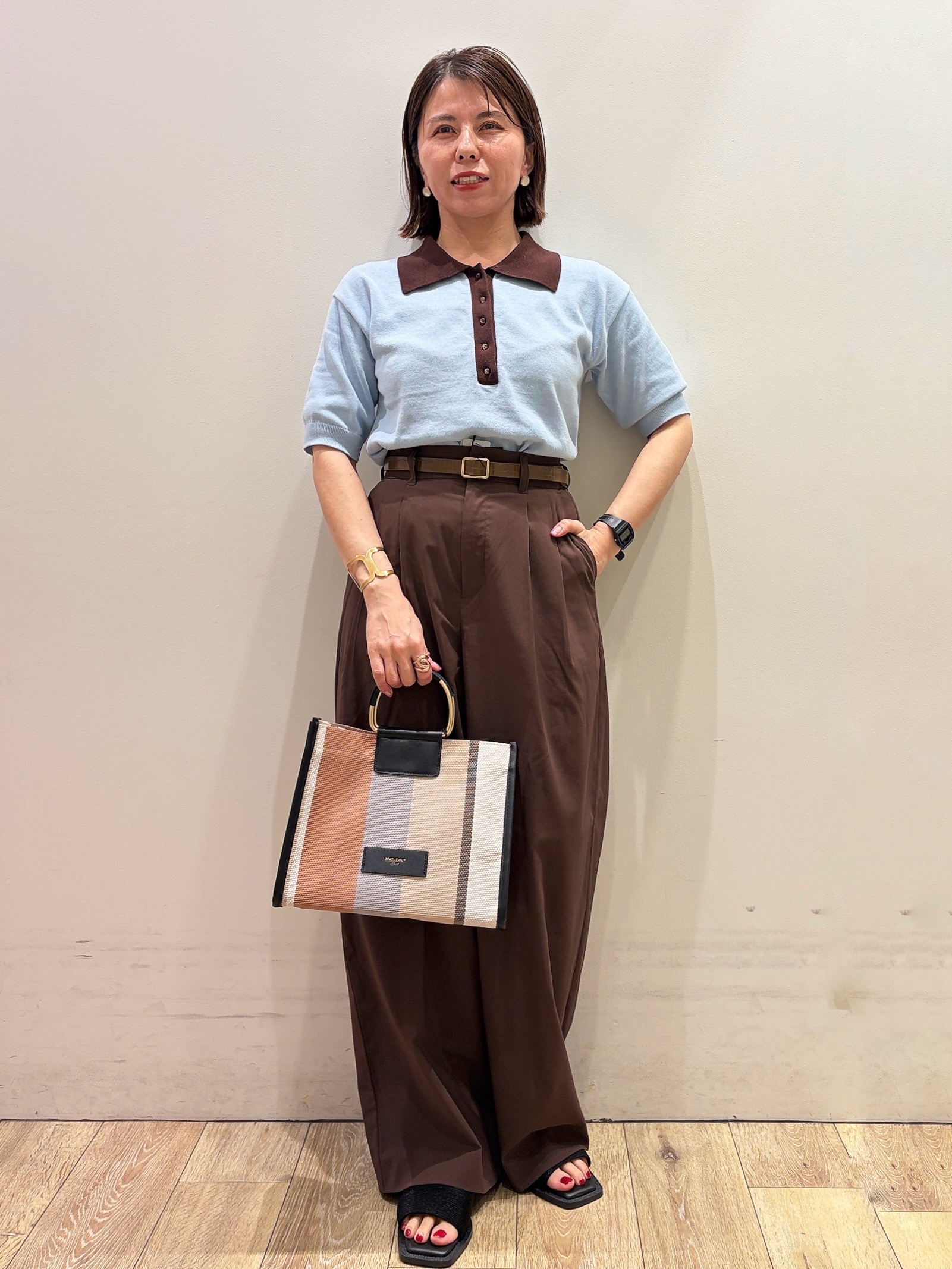 YUKOさんの「index｜ビッグポロ衿ニット【洗濯機OK】」を使ったコーディネート