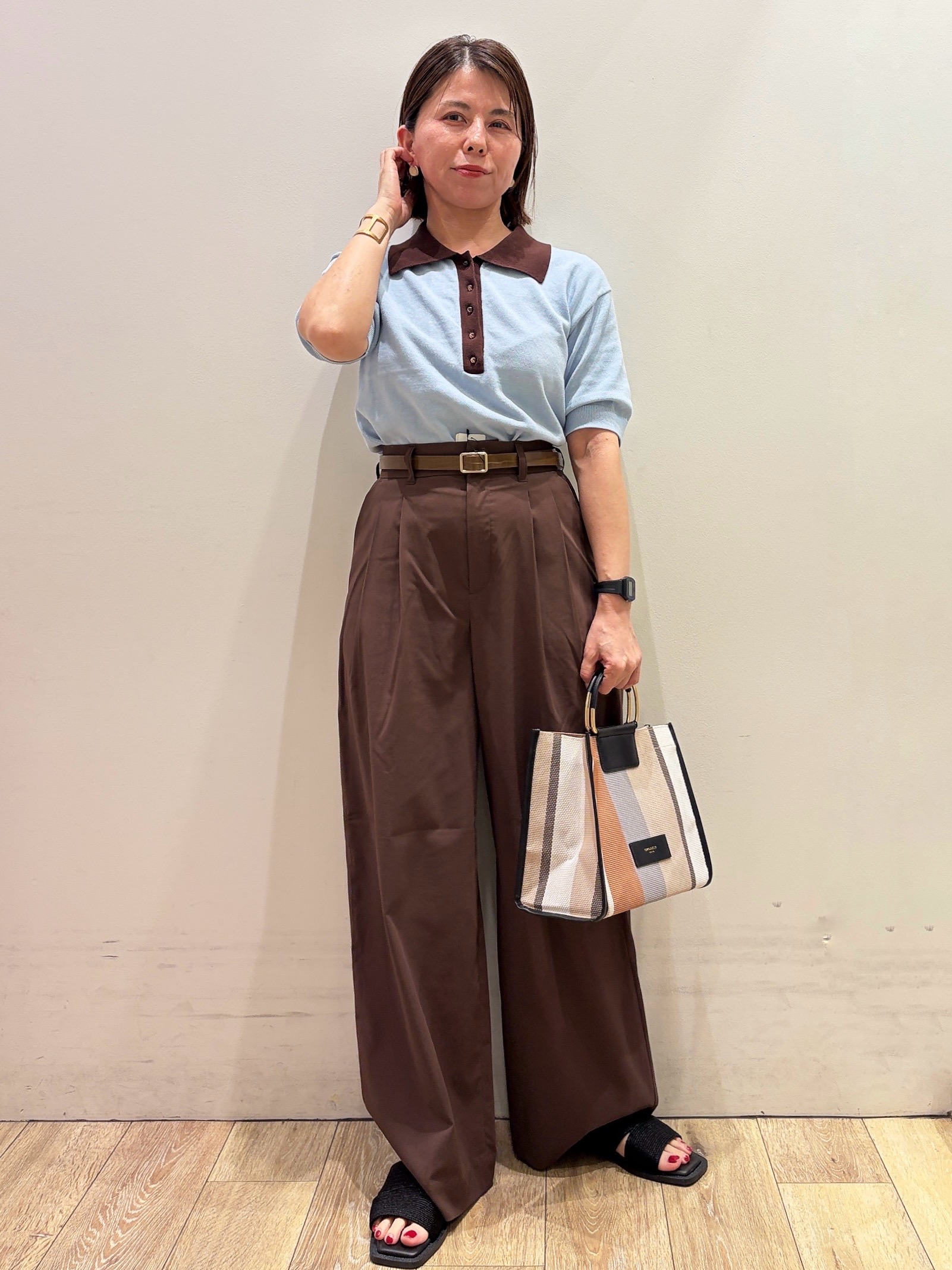 YUKOさんの「index｜ビッグポロ衿ニット【洗濯機OK】」を使ったコーディネート