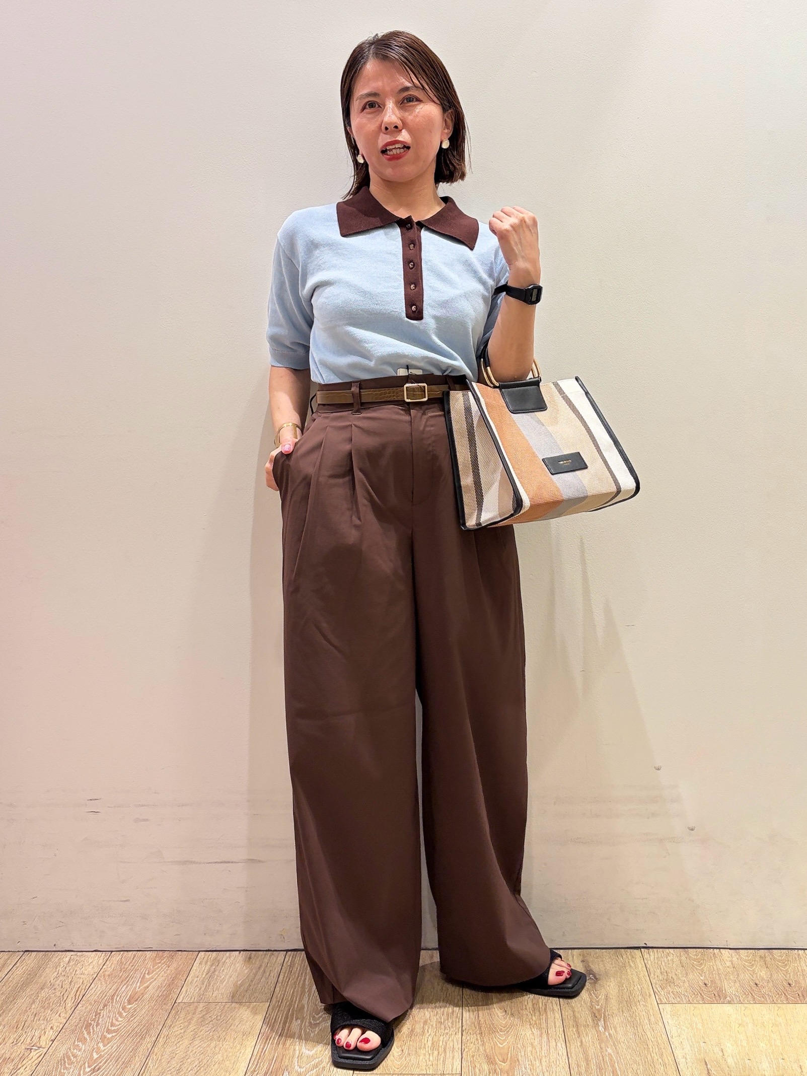 YUKOさんの「index｜ビッグポロ衿ニット【洗濯機OK】」を使ったコーディネート