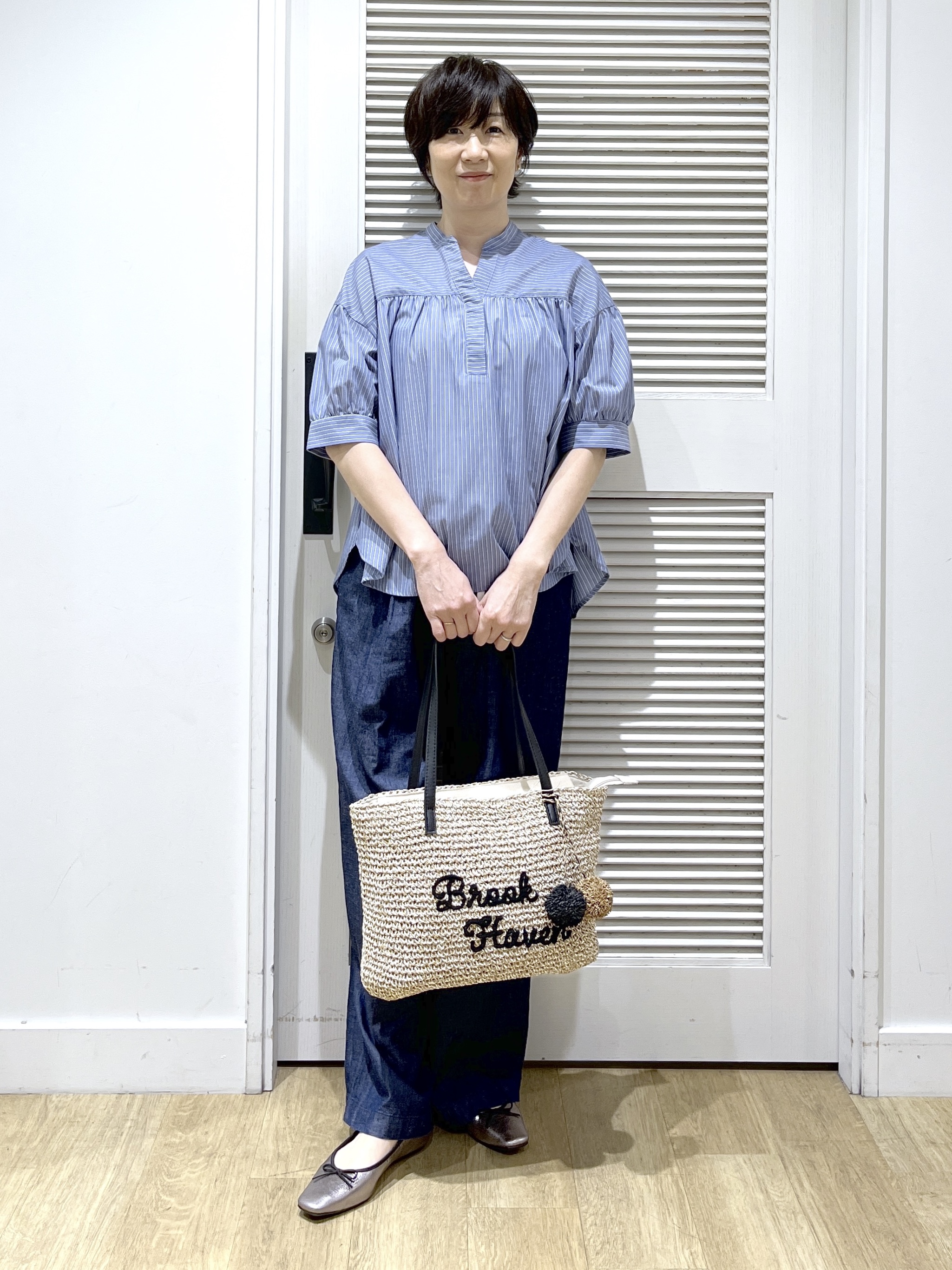 Miyazakiさんの「Dessin｜【洗える】ストライプスキッパーシャツ」を使ったコーディネート