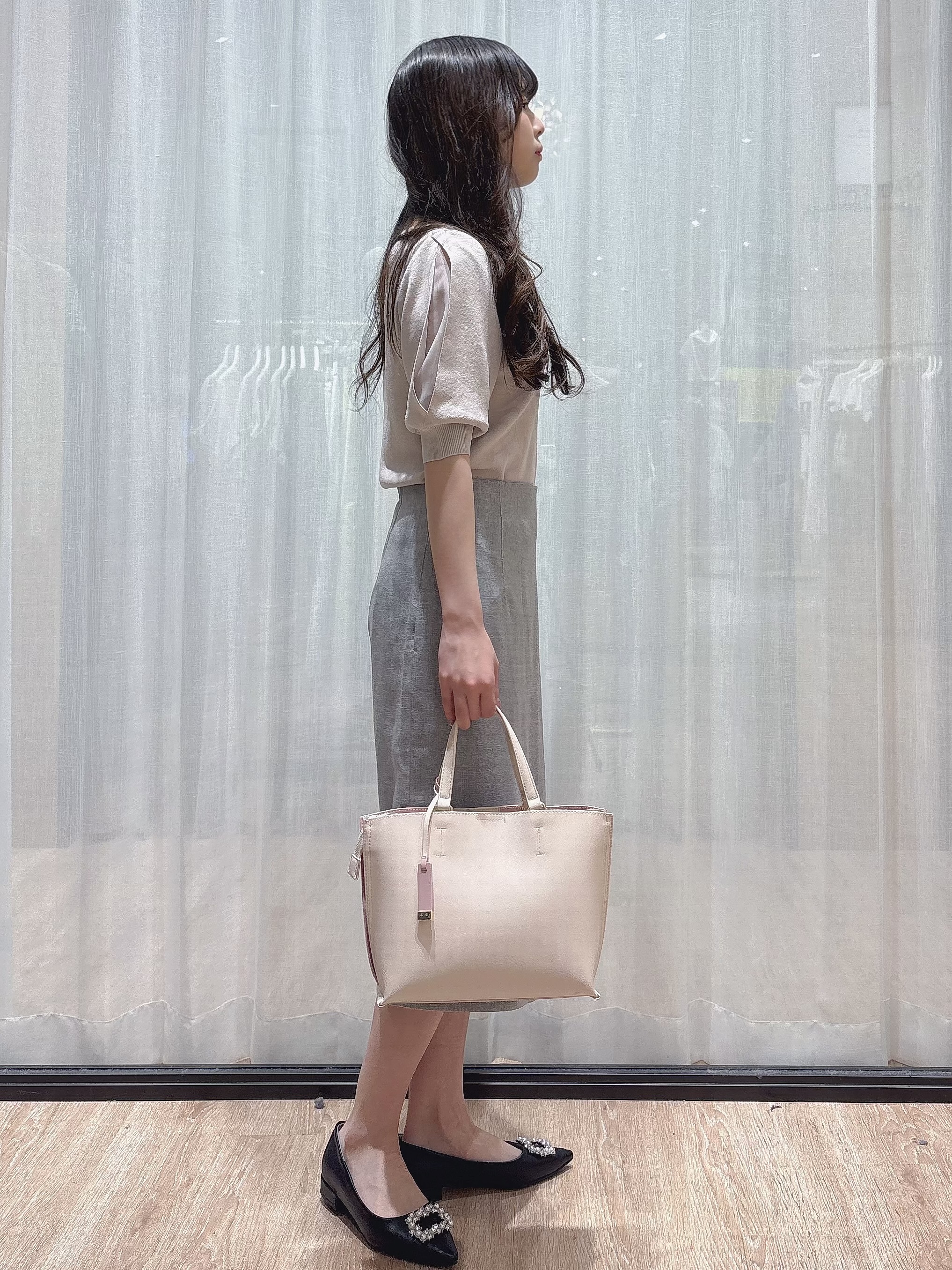 ぞうげさんの「OPAQUE.CLIP｜【接触冷感】クールタッチラップスリーブニット《UVケア／洗濯機OK／XS～3L／9col》」を使ったコーディネート