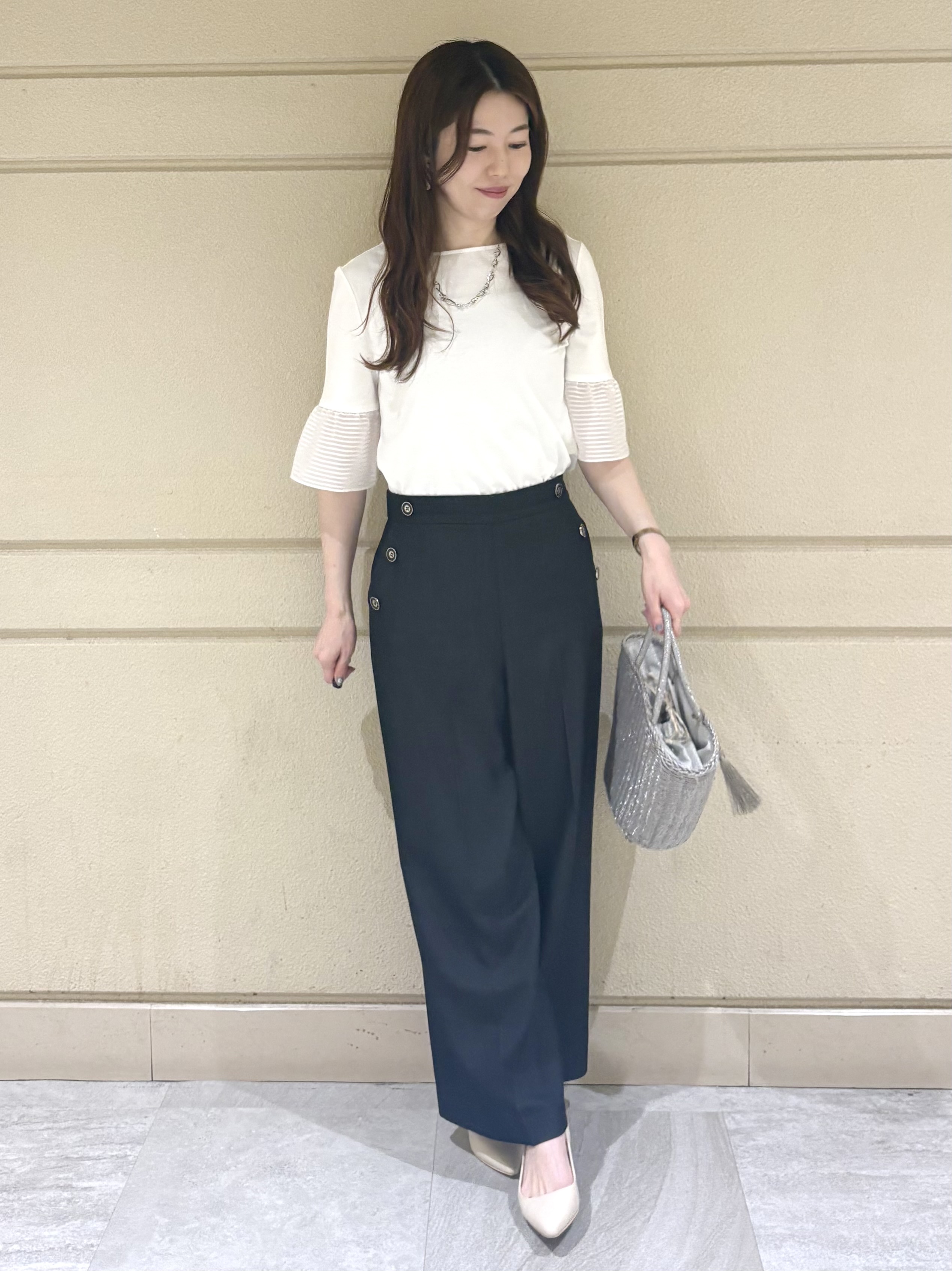 sakiさんの「COUP DE CHANCE｜【5分袖／日本製／接触冷感】異素材ドッキングカットソー」を使ったコーディネート