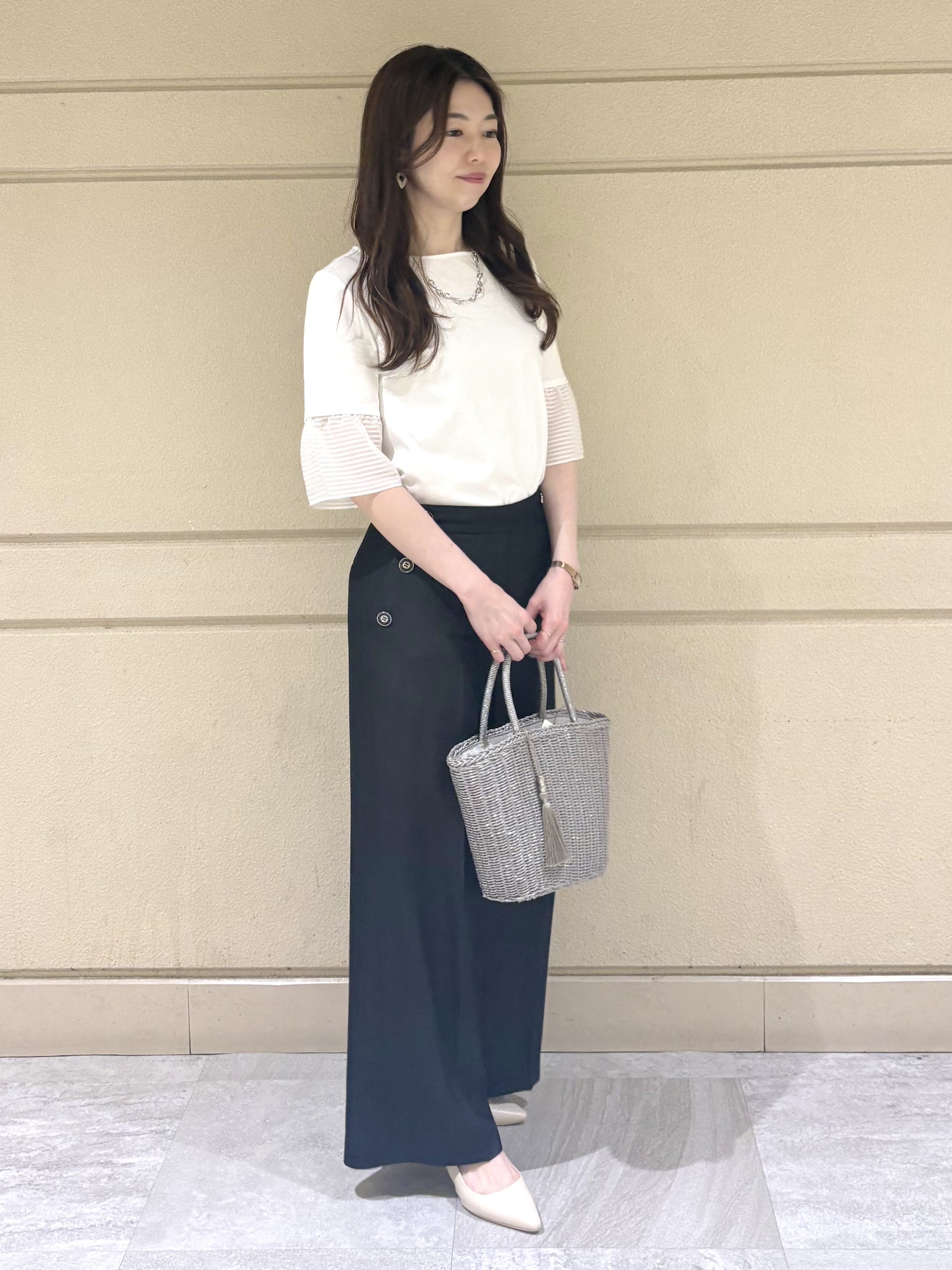 sakiさんの「COUP DE CHANCE｜【5分袖／日本製／接触冷感】異素材ドッキングカットソー」を使ったコーディネート