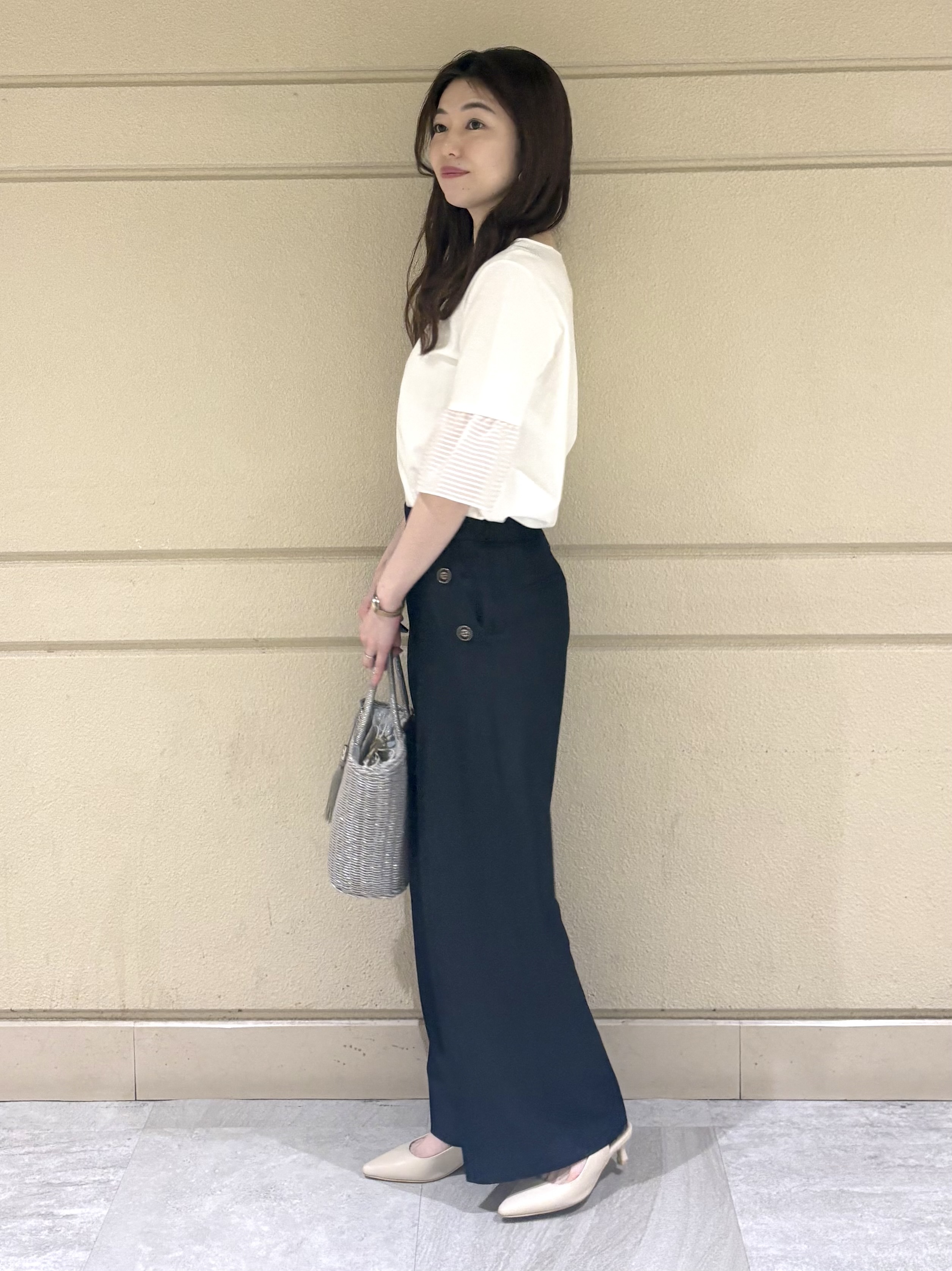 sakiさんの「COUP DE CHANCE｜【5分袖／日本製／接触冷感】異素材ドッキングカットソー」を使ったコーディネート