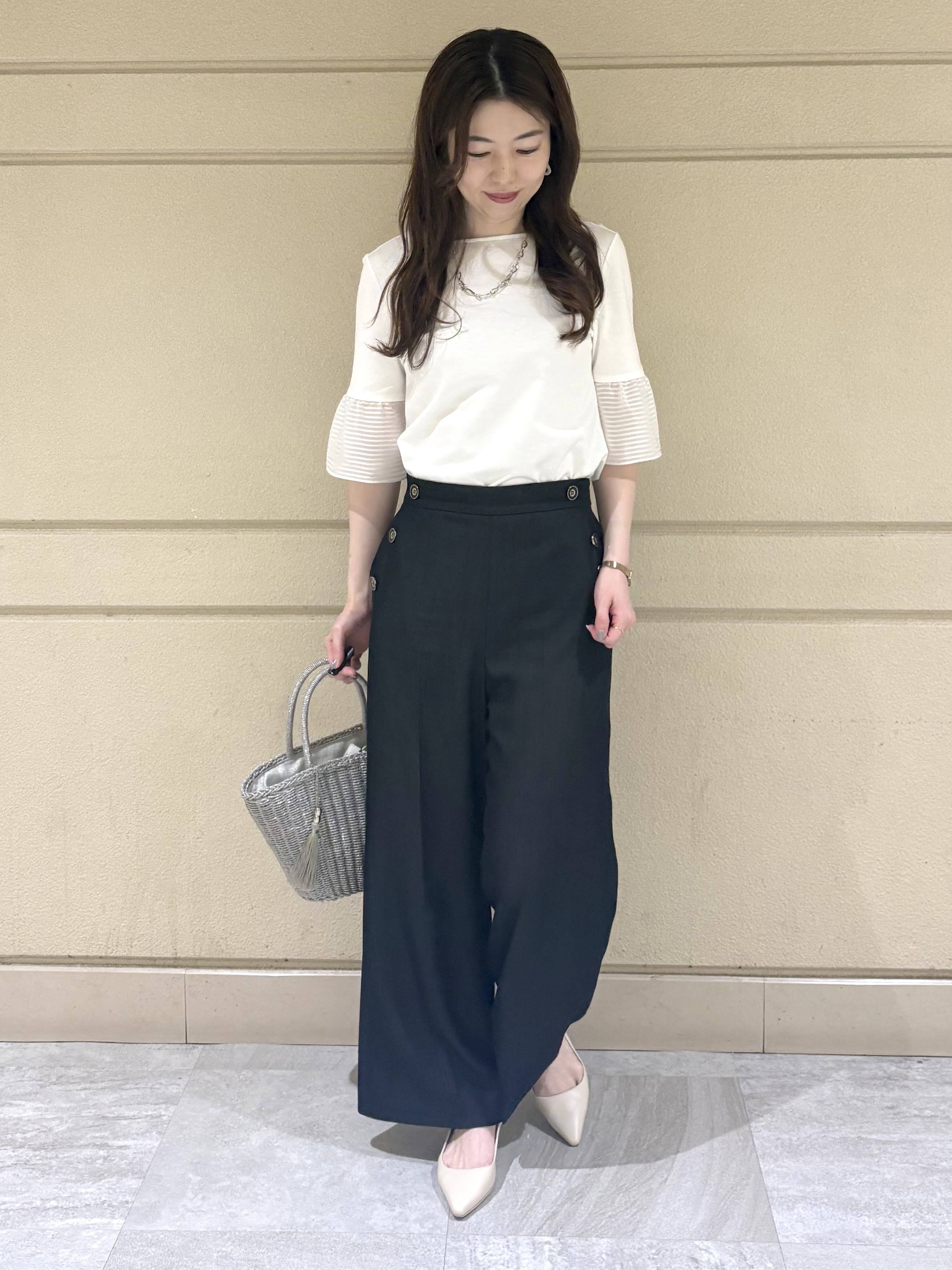 sakiさんの「COUP DE CHANCE｜【5分袖／日本製／接触冷感】異素材ドッキングカットソー」を使ったコーディネート