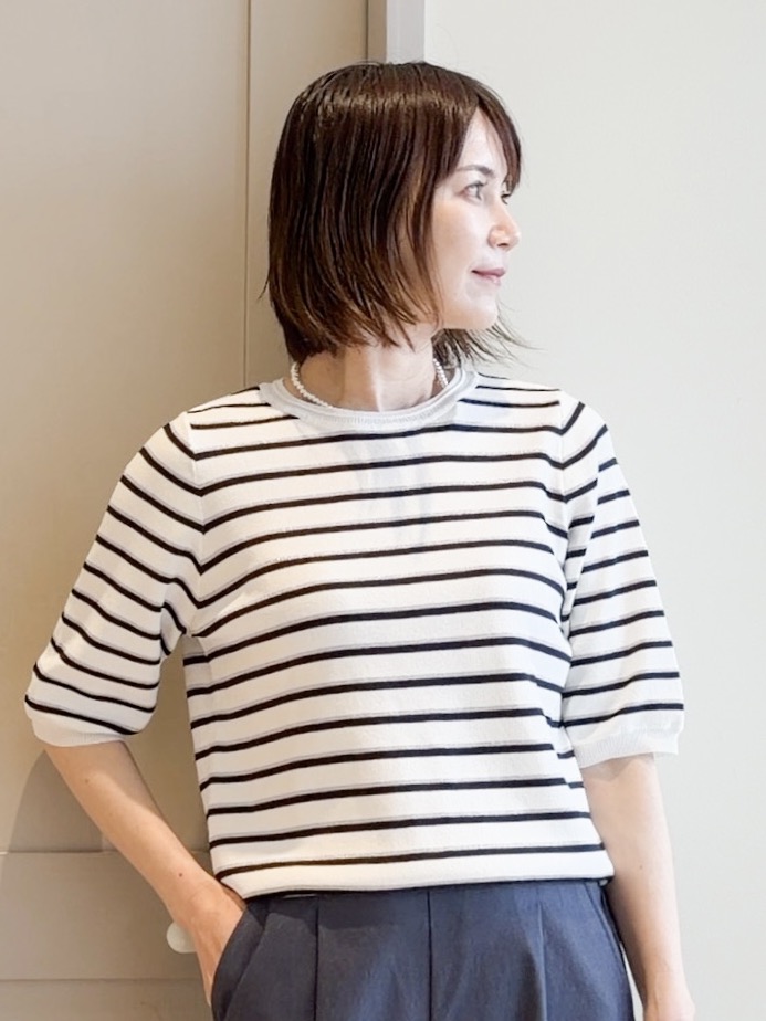 yamakoさんの「grove｜【シリーズ累計36万枚/UVカット・ひんやり・洗濯機OK】やわらかドライタッチ 五分袖クルーネックニ」を使ったコーディネート