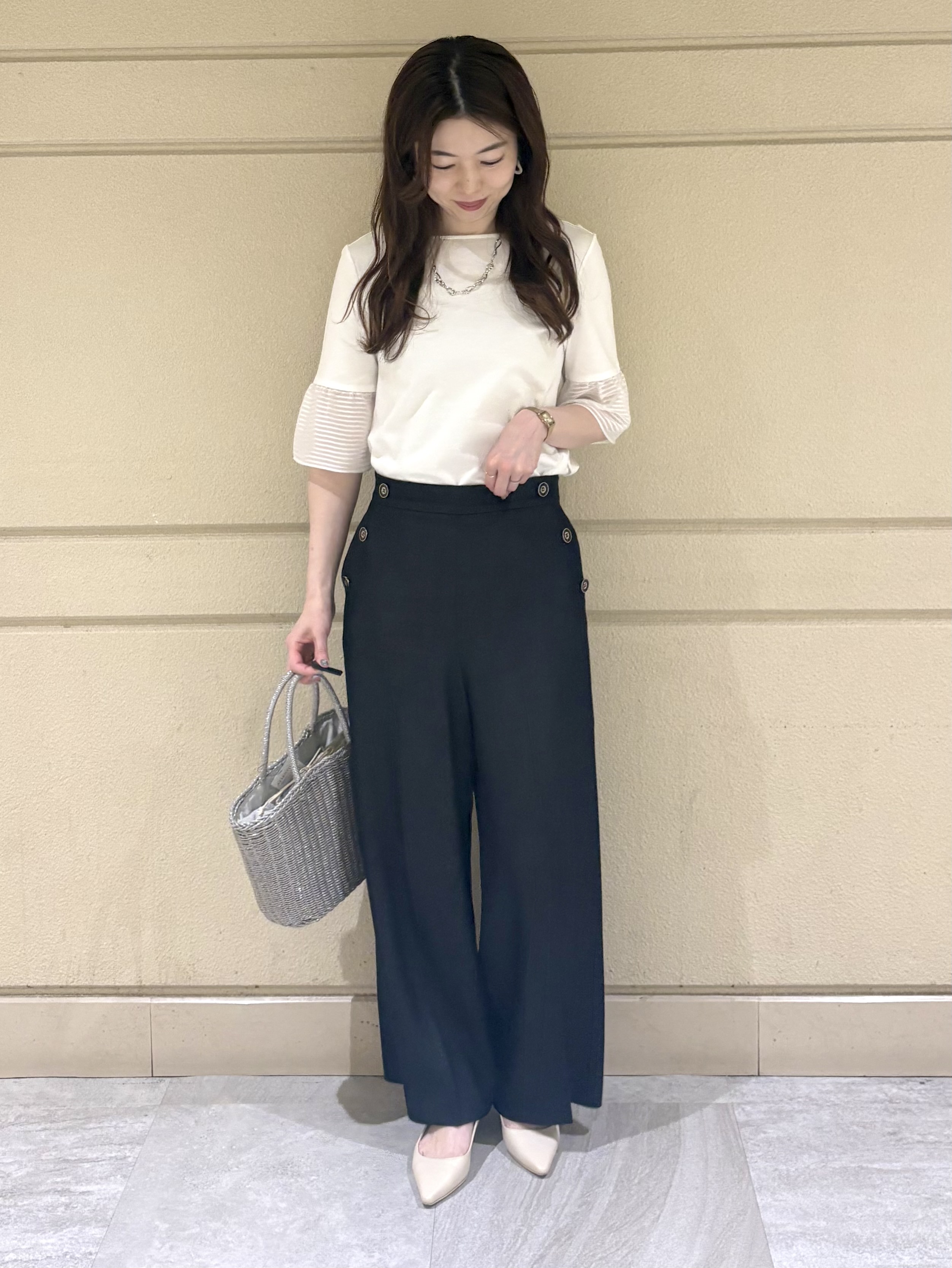 sakiさんの「COUP DE CHANCE｜【5分袖／日本製／接触冷感】異素材ドッキングカットソー」を使ったコーディネート